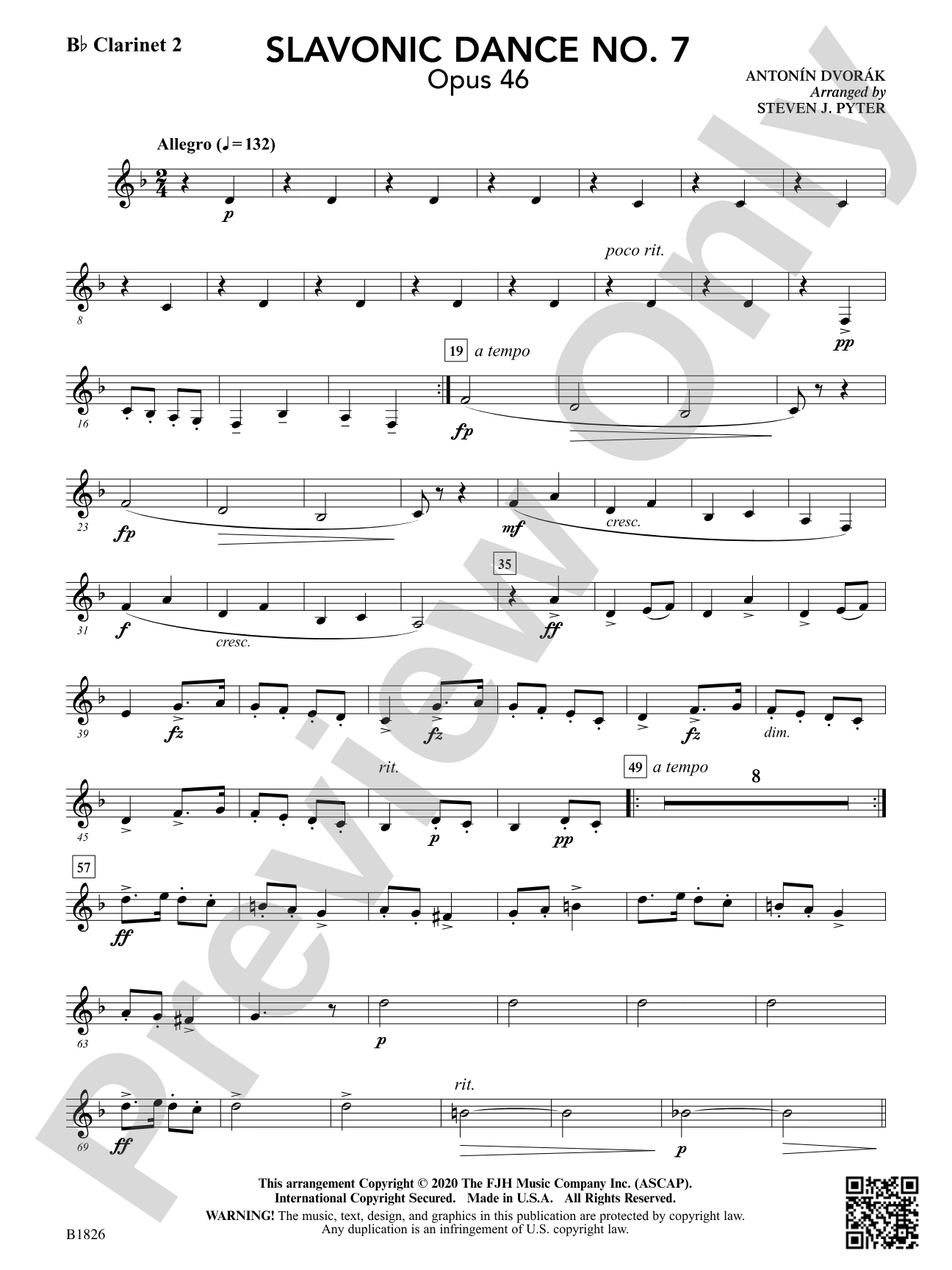 Slavonic Dance No. 7 (Opus 46): B-flat Clarinet 2
