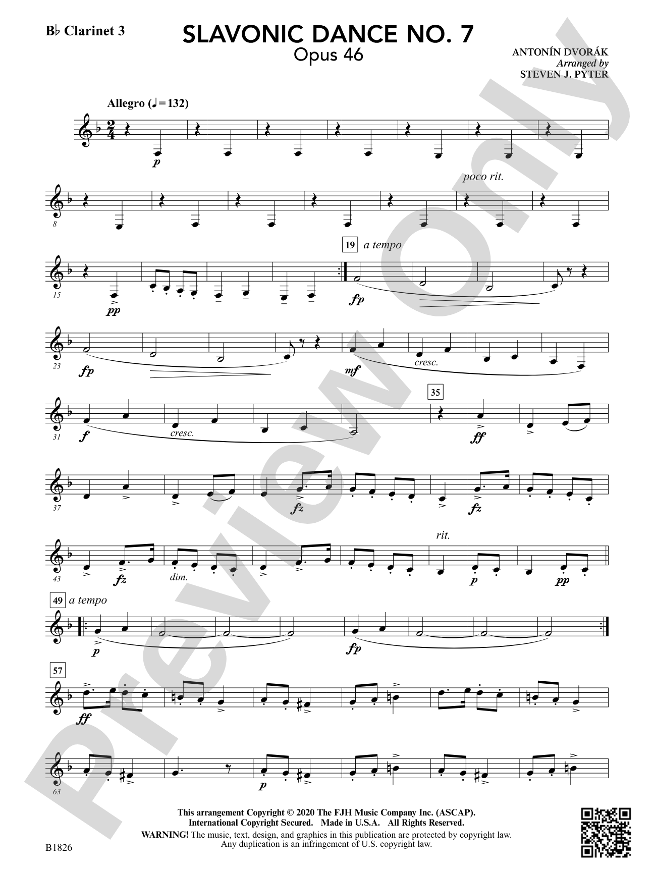 Slavonic Dance No. 7 (Opus 46): B-flat Clarinet 3