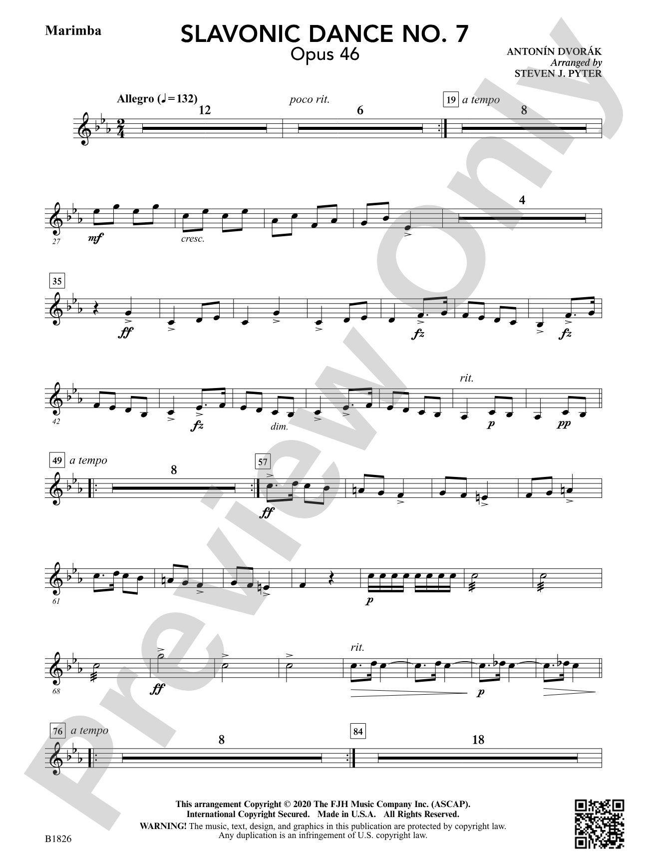 Slavonic Dance No. 7 (Opus 46): Marimba