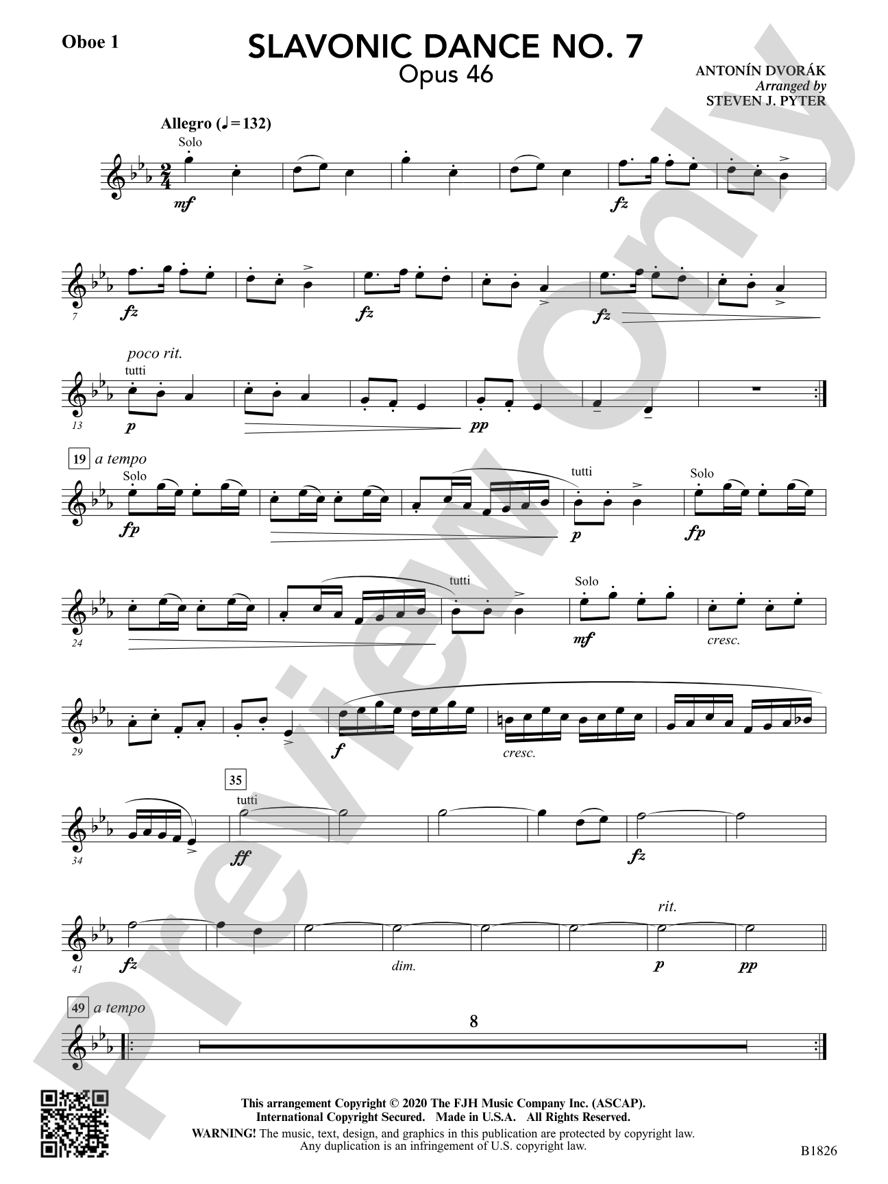 Slavonic Dance No. 7 (Opus 46): Oboe 1