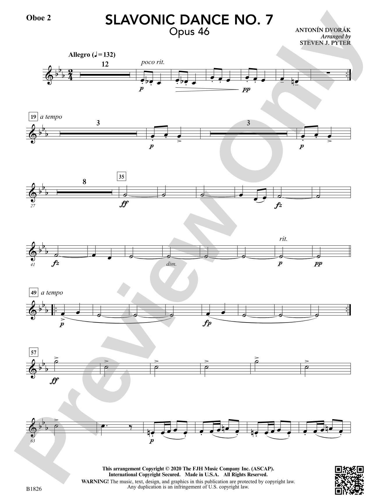 Slavonic Dance No. 7 (Opus 46): Oboe 2