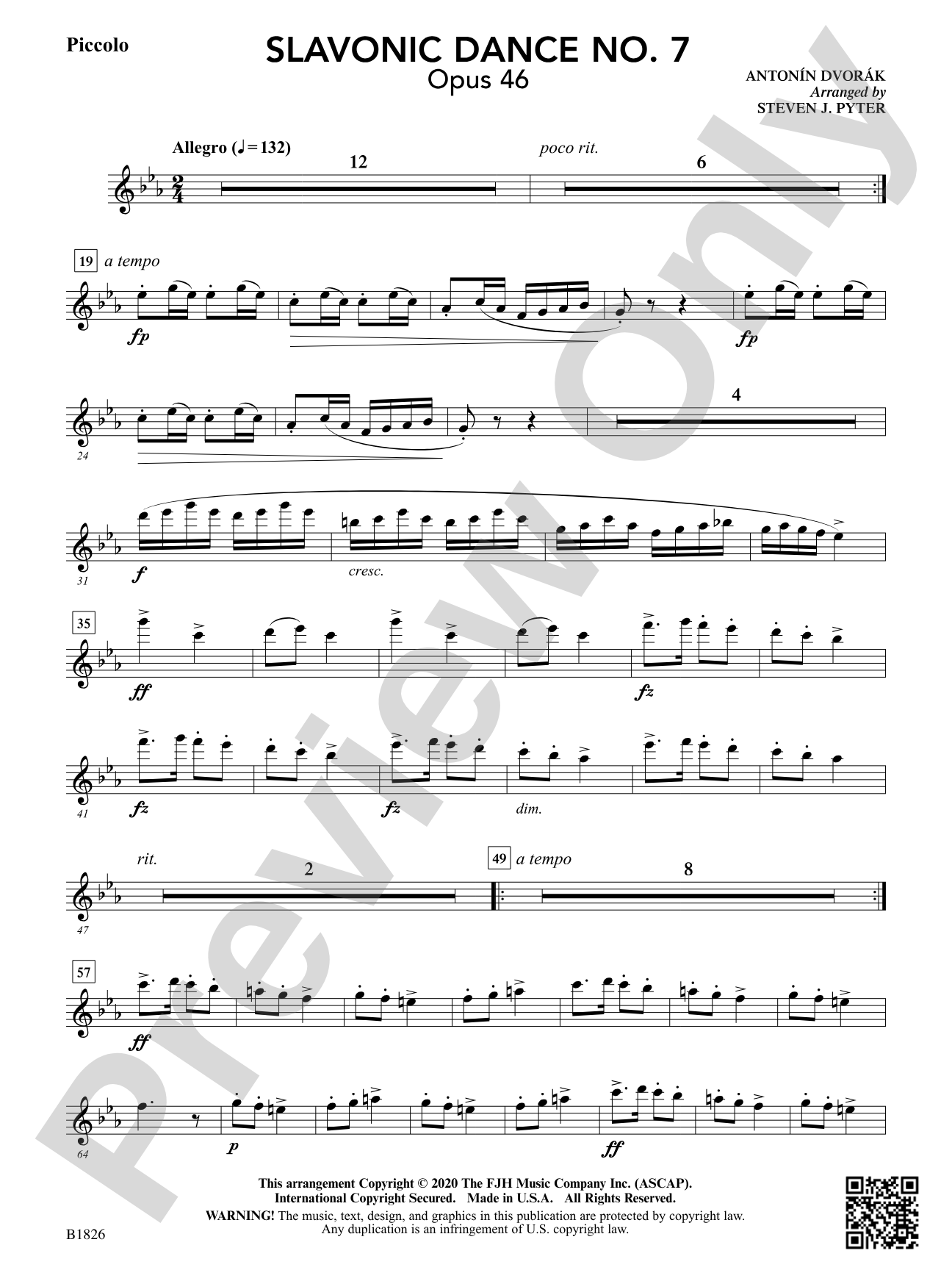 Slavonic Dance No. 7 (Opus 46): Piccolo