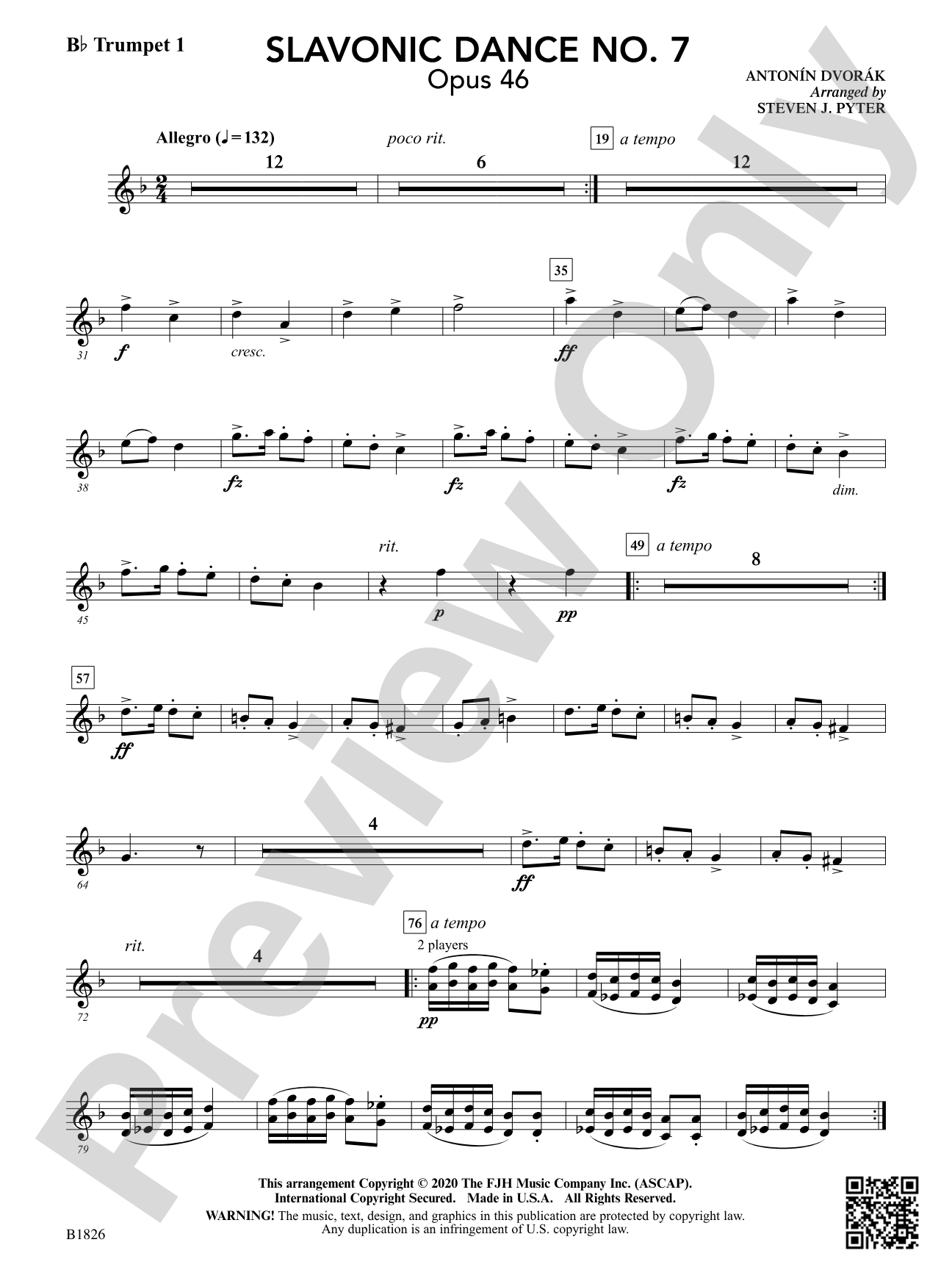 Slavonic Dance No. 7 (Opus 46): B-flat Trumpet 1