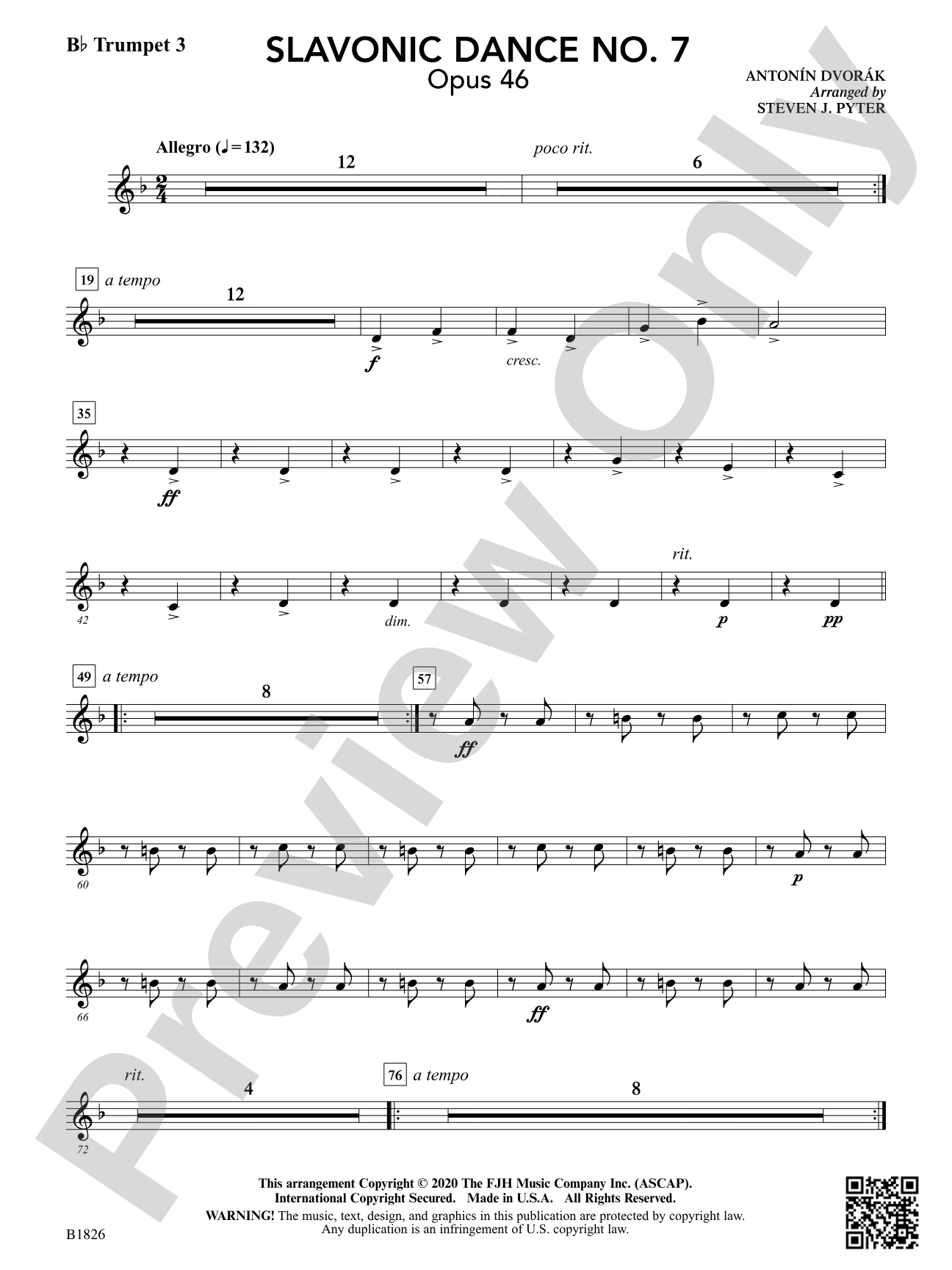 Slavonic Dance No. 7 (Opus 46): B-flat Trumpet 3