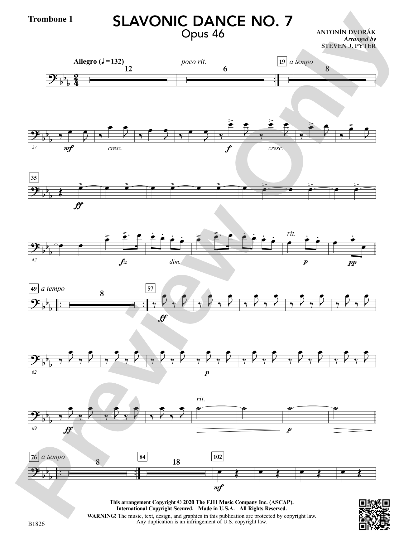 Slavonic Dance No. 7 (Opus 46): Trombone 1
