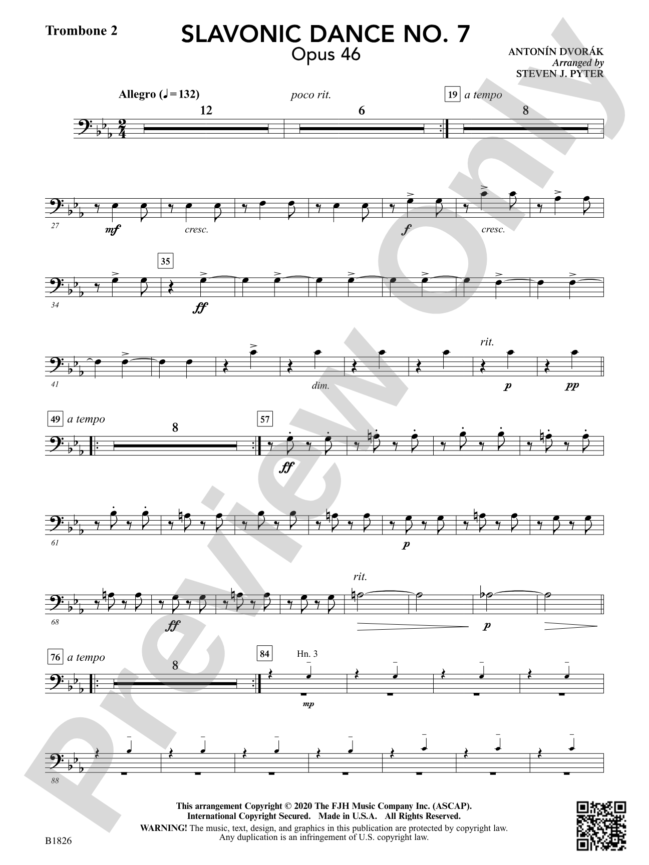 Slavonic Dance No. 7 (Opus 46): Trombone 2