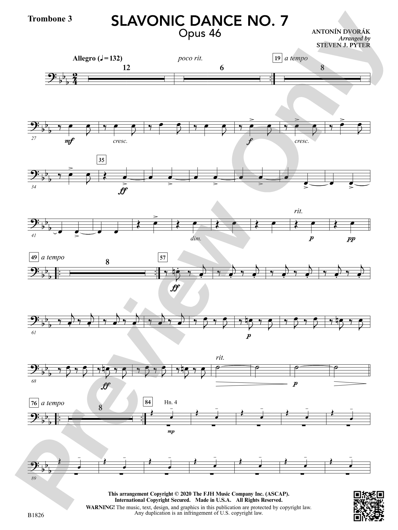 Slavonic Dance No. 7 (Opus 46): Trombone 3