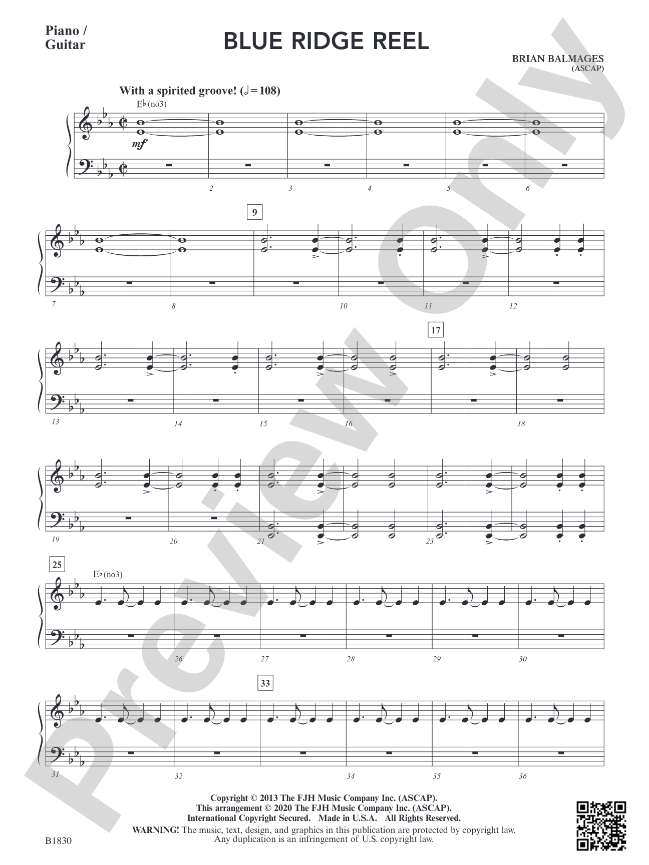 Blue Ridge Reel: Piano/Guitar