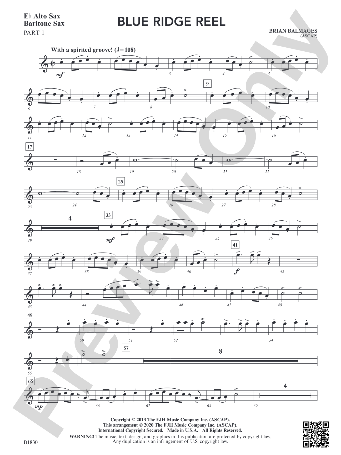 Blue Ridge Reel: Part 1 Alto Sax / Baritone Sax