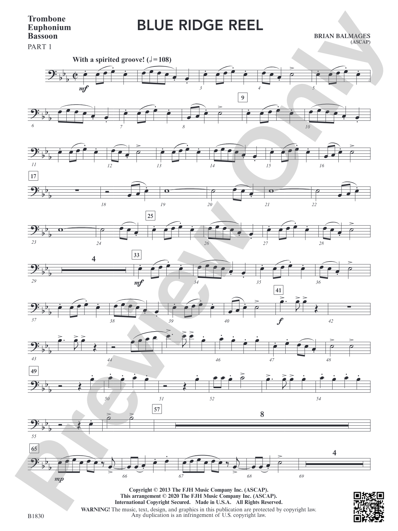 Blue Ridge Reel: Part 1 Trombone / Baritone B.C. / Bassoon