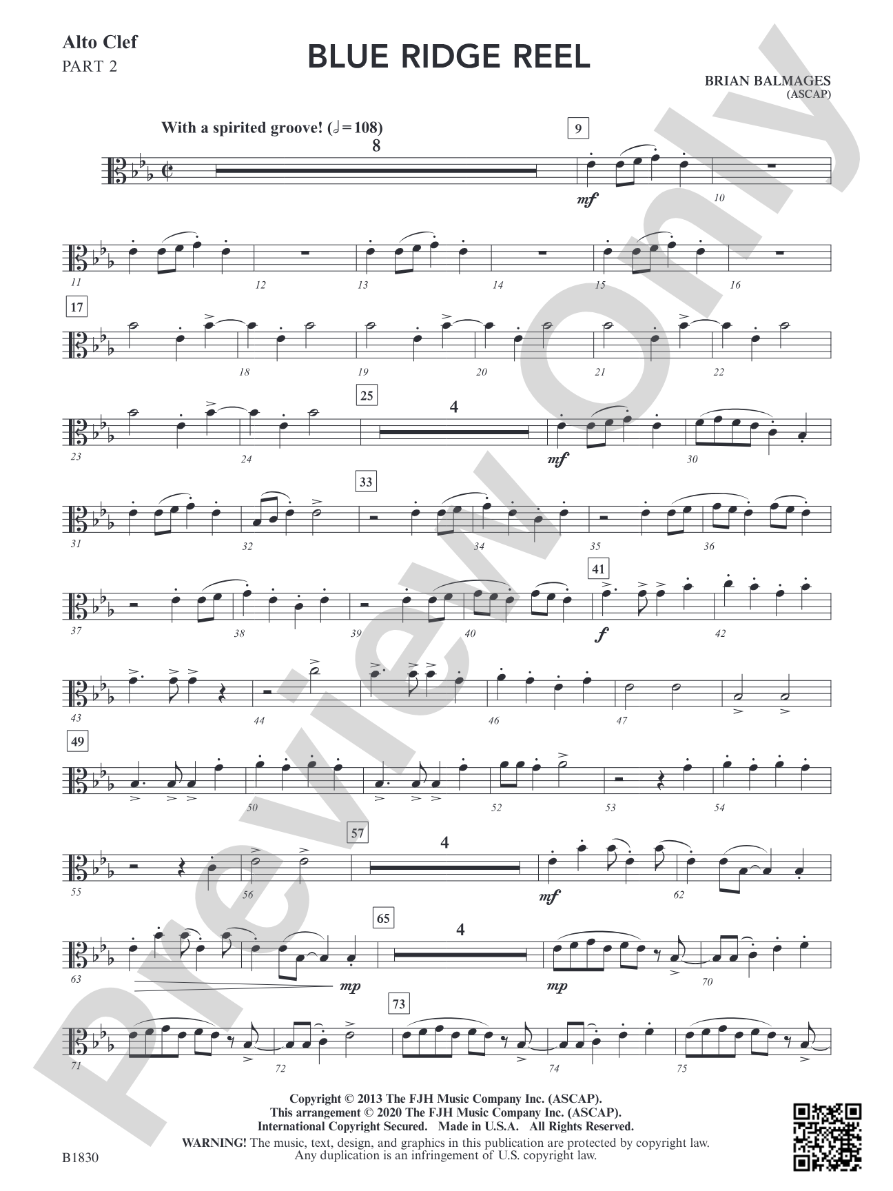 Blue Ridge Reel: Part 2 Alto Clef