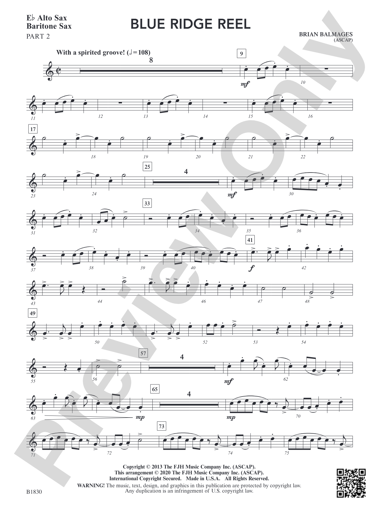 Blue Ridge Reel: Part 2 Alto Sax / Baritone Sax