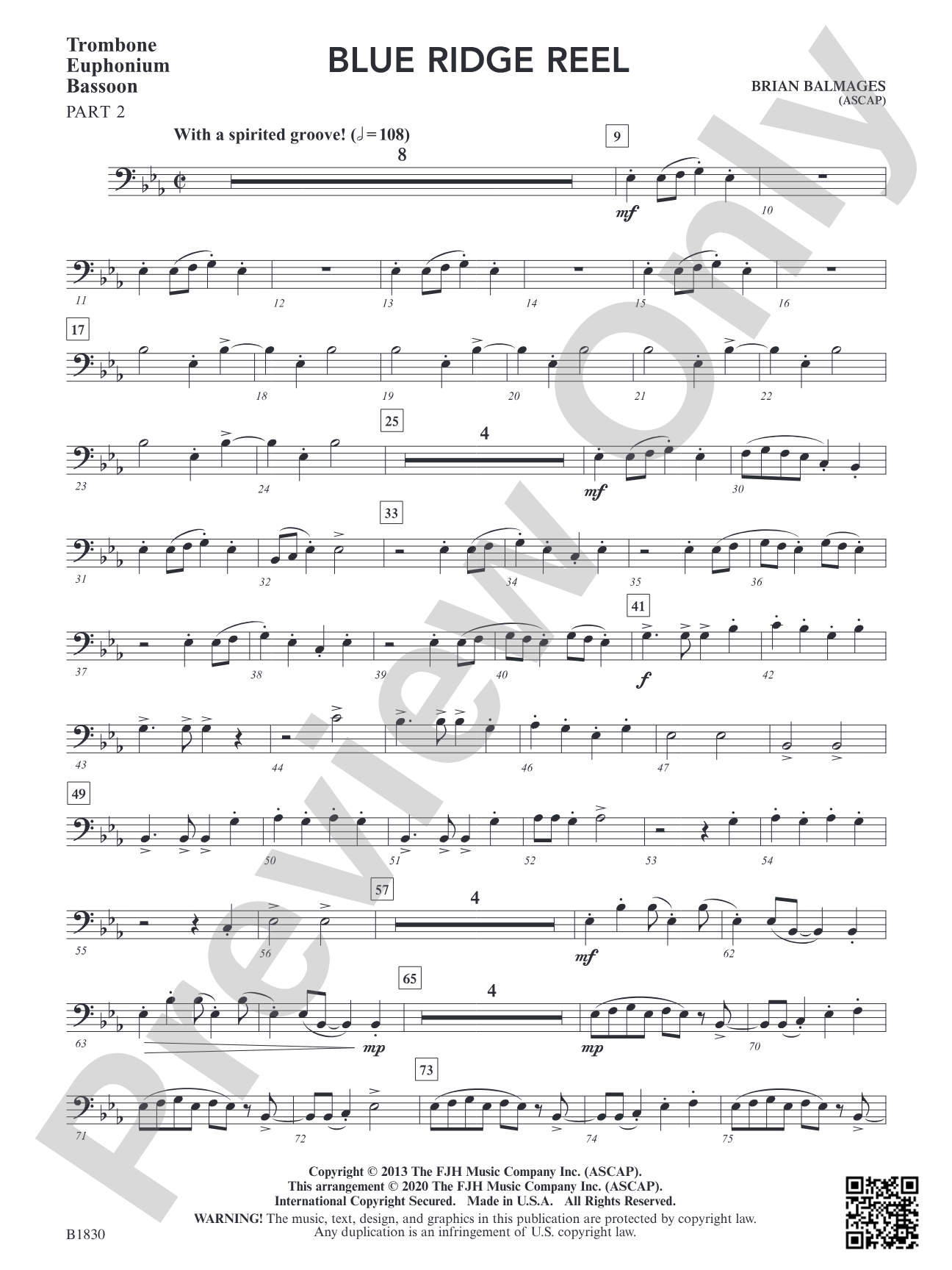 Blue Ridge Reel: Part 2 Trombone / Baritone B.C. / Bassoon