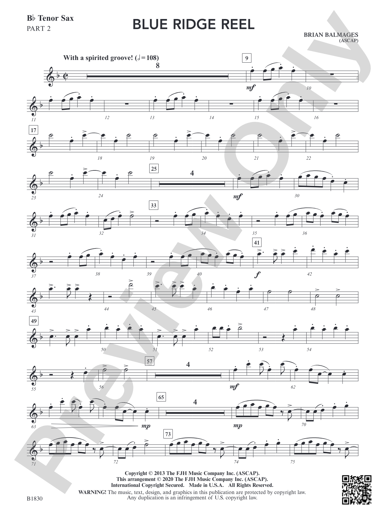 Blue Ridge Reel: Part 2 Tenor Sax