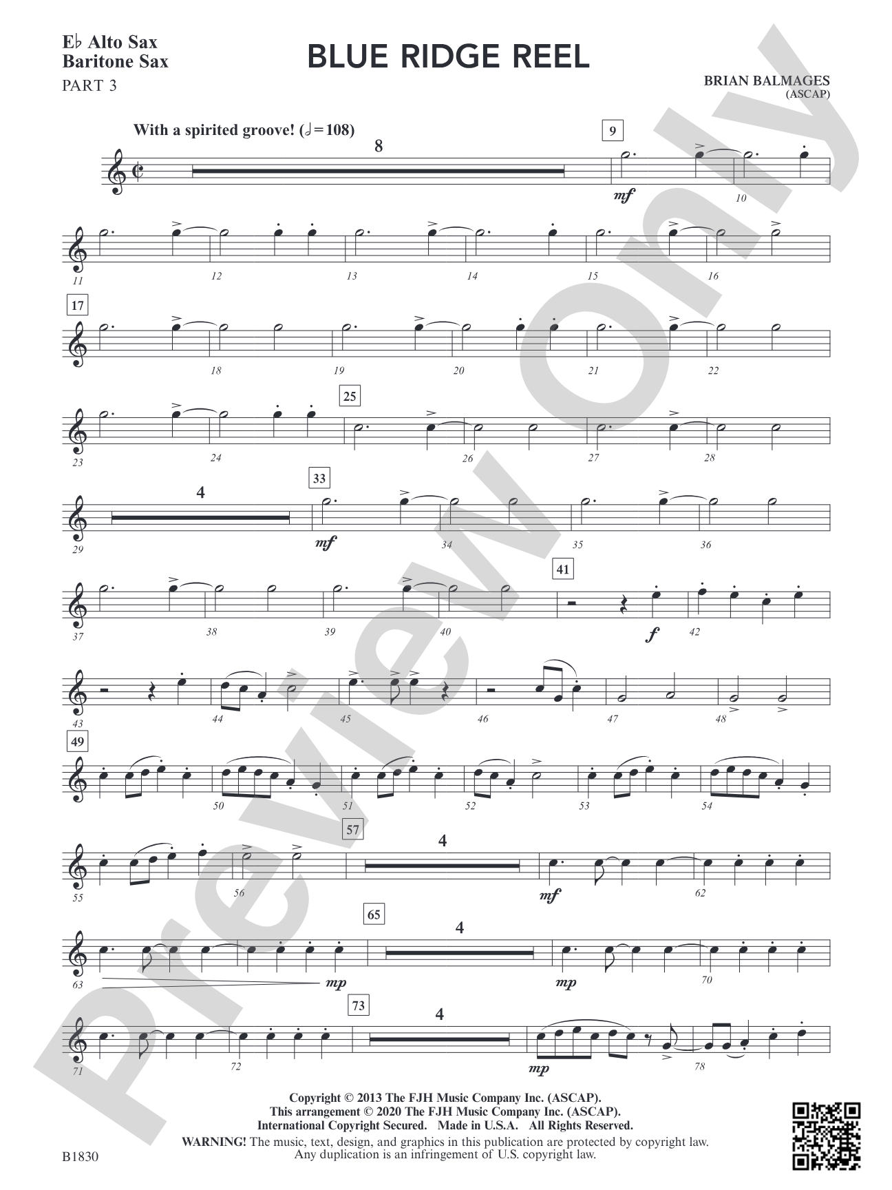 Blue Ridge Reel: Part 3 Alto Sax / Baritone Sax
