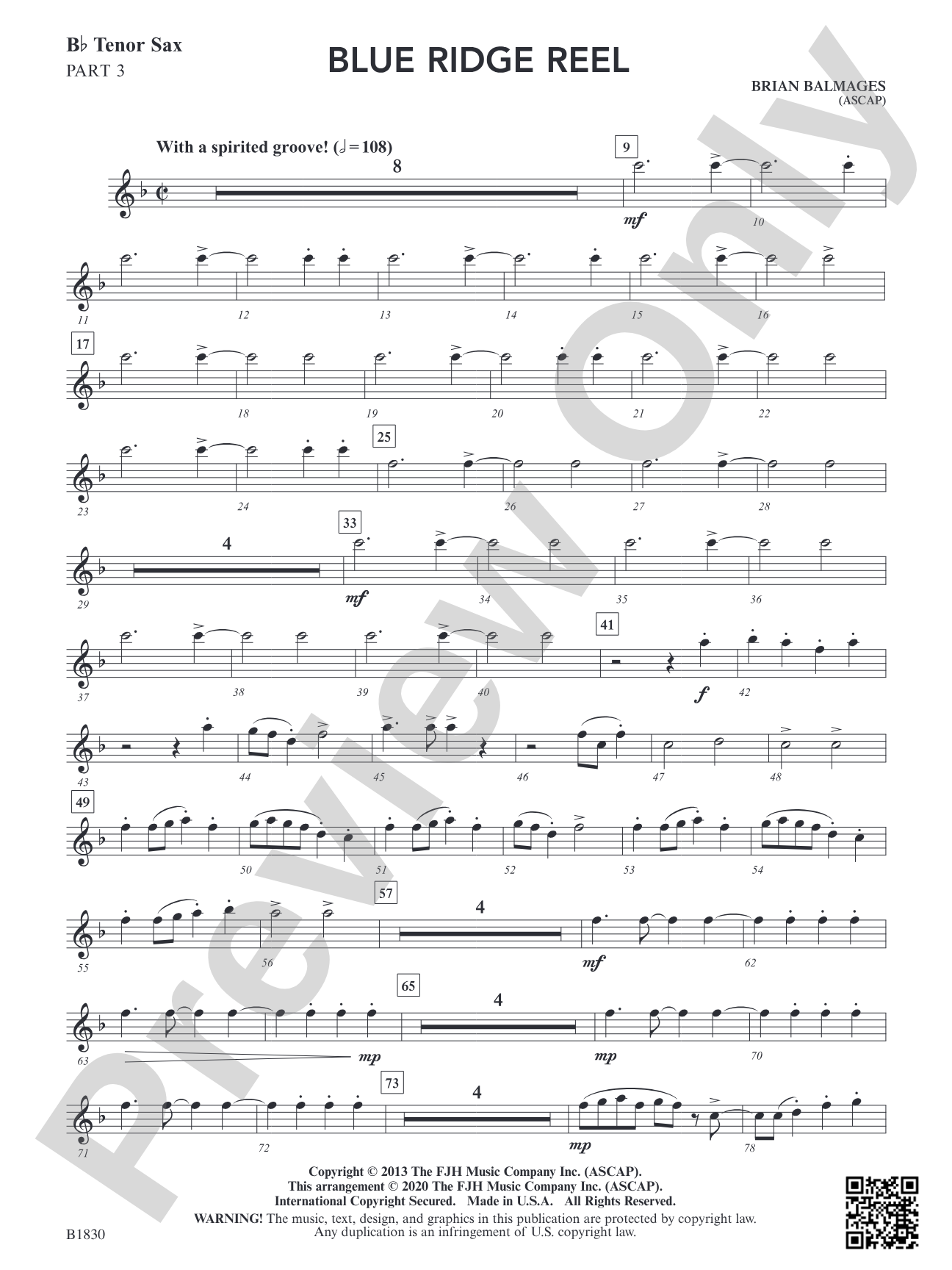 Blue Ridge Reel: Part 3 Tenor Sax