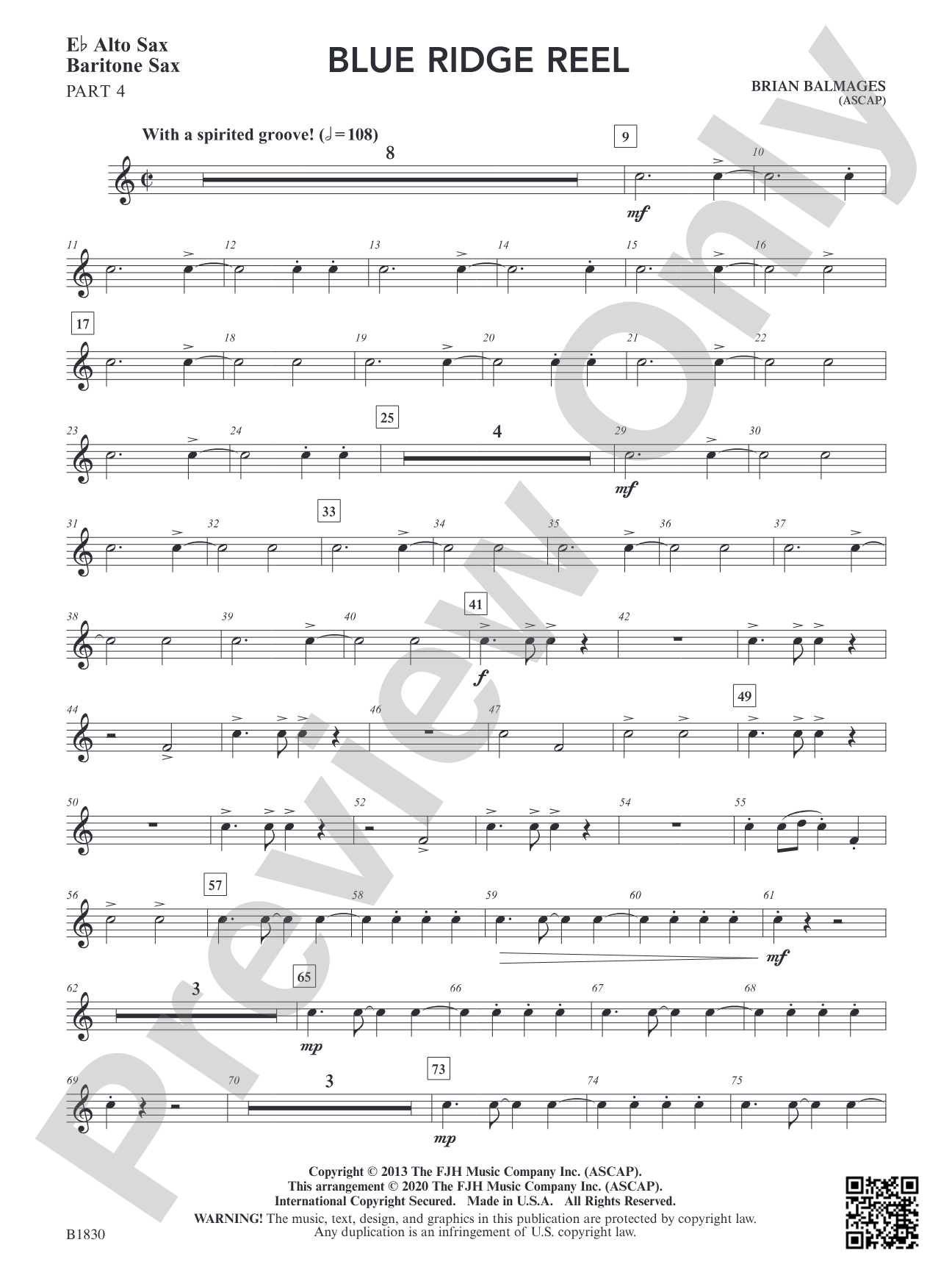 Blue Ridge Reel: Part 4 Alto Sax / Baritone Sax