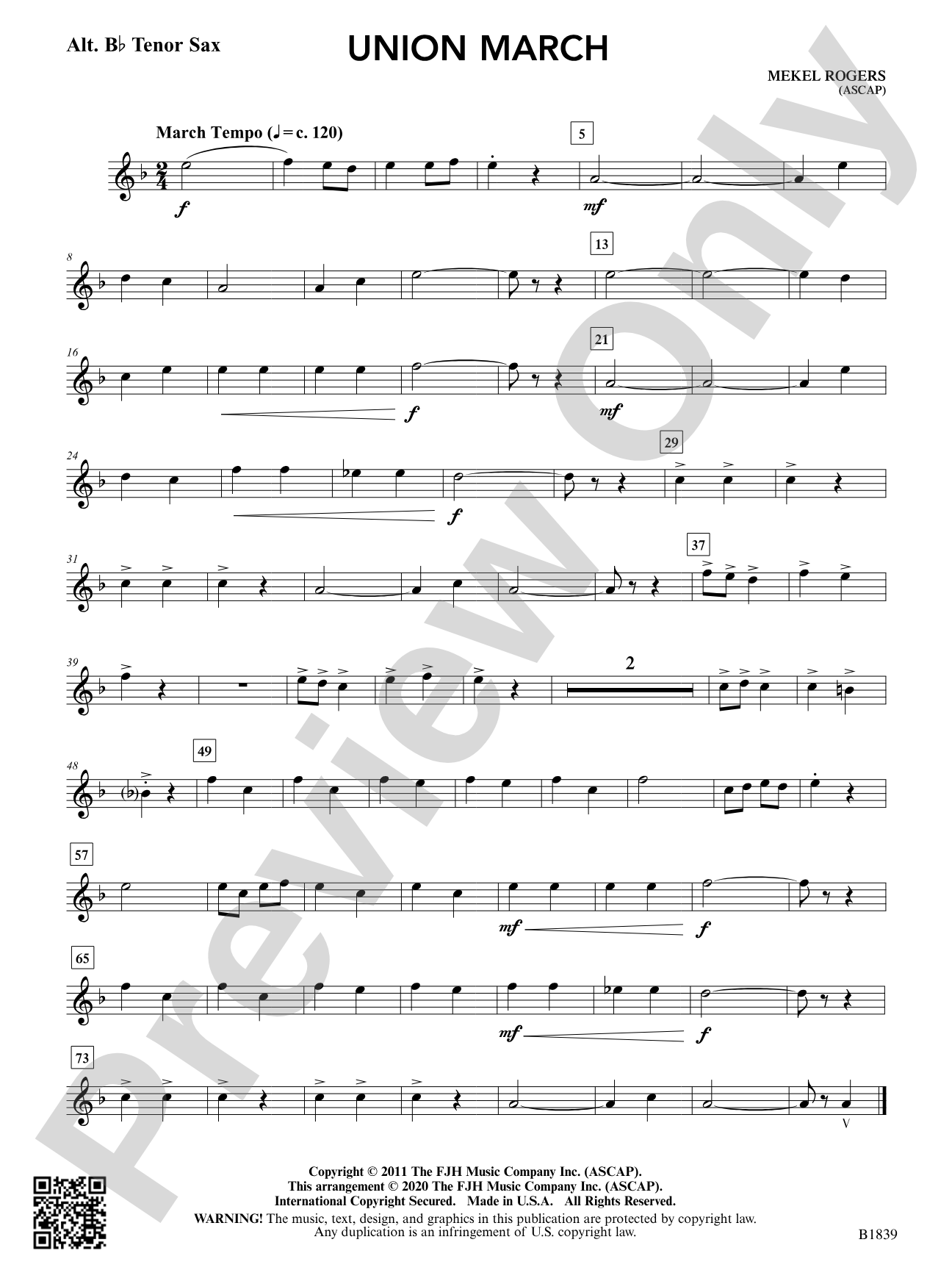 Union March: Alt B-flat Tenor Saxophone