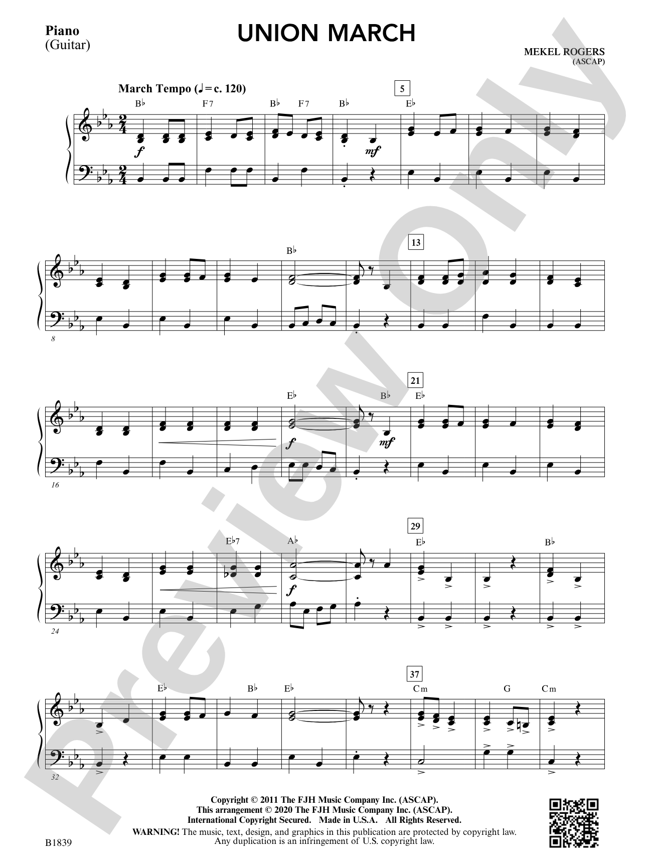 Union March: Piano/Guitar