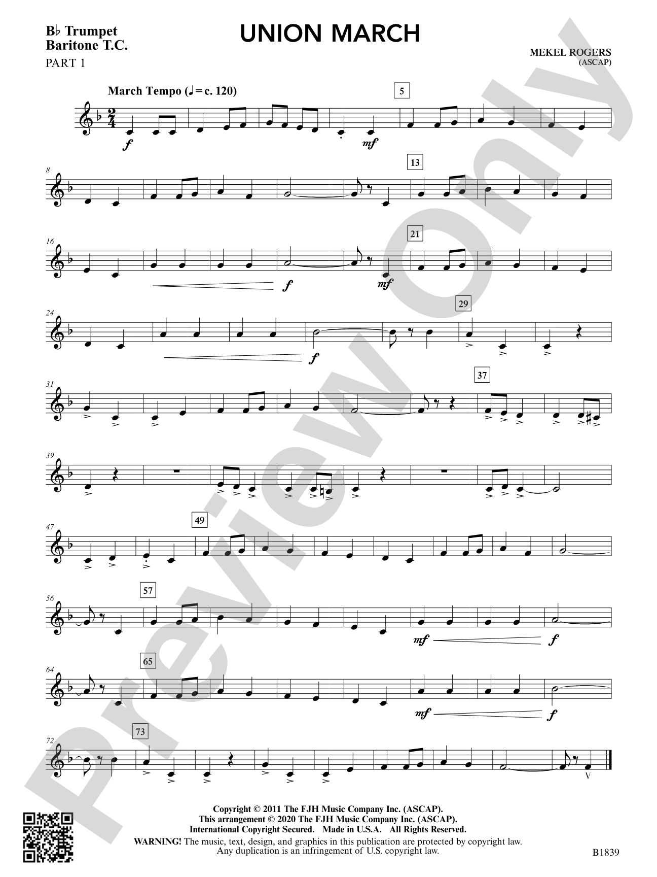 Union March: Part 1 - B-flat Trumpet / Baritone T.C.