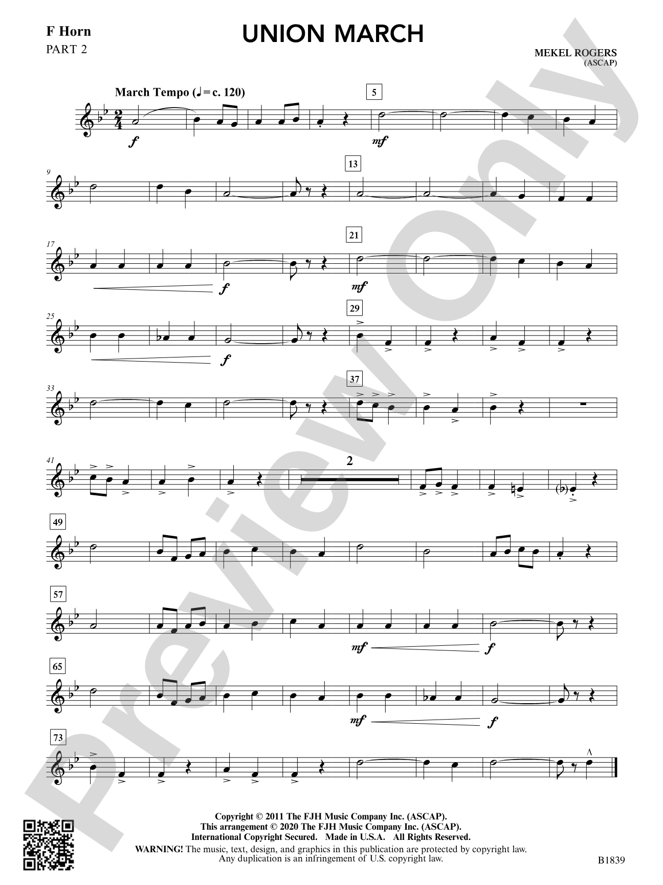 Union March: Part 2 - F Horn