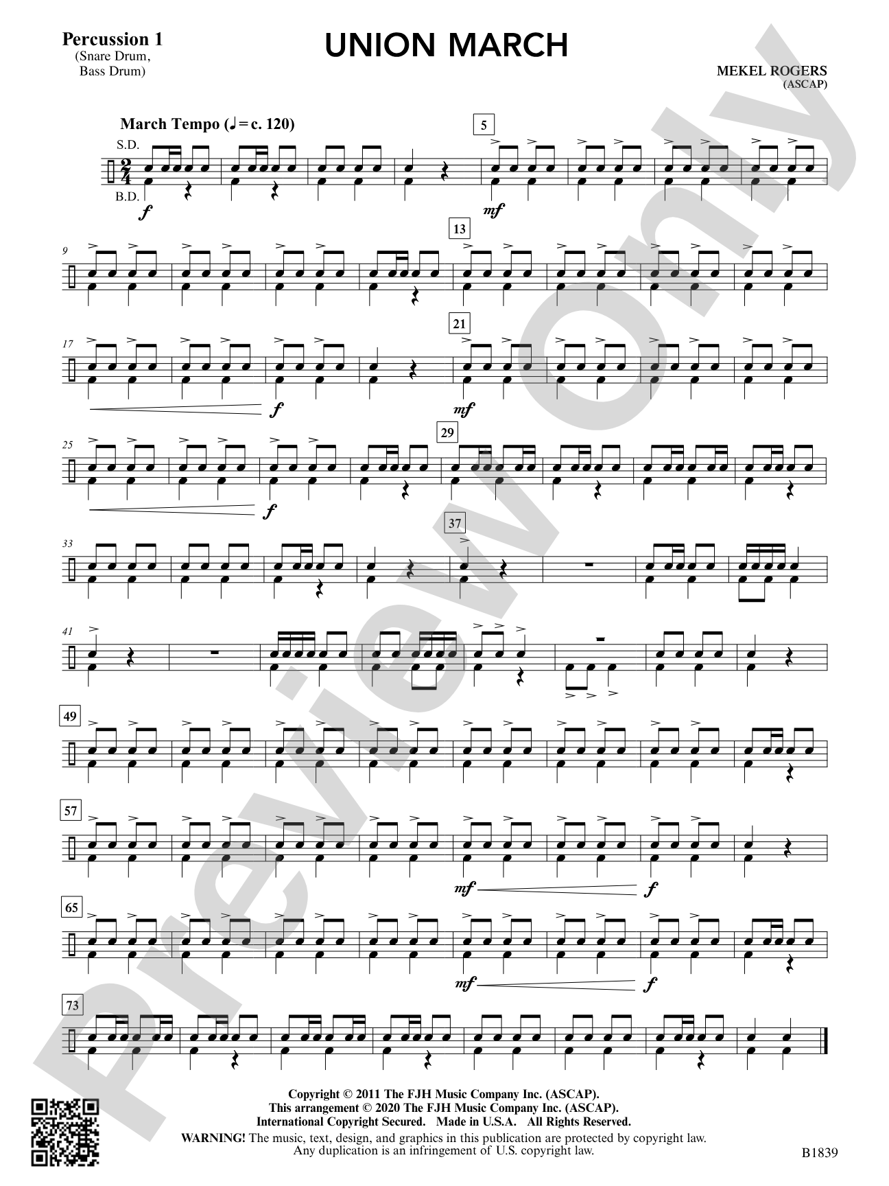 Union March: Percussion 1