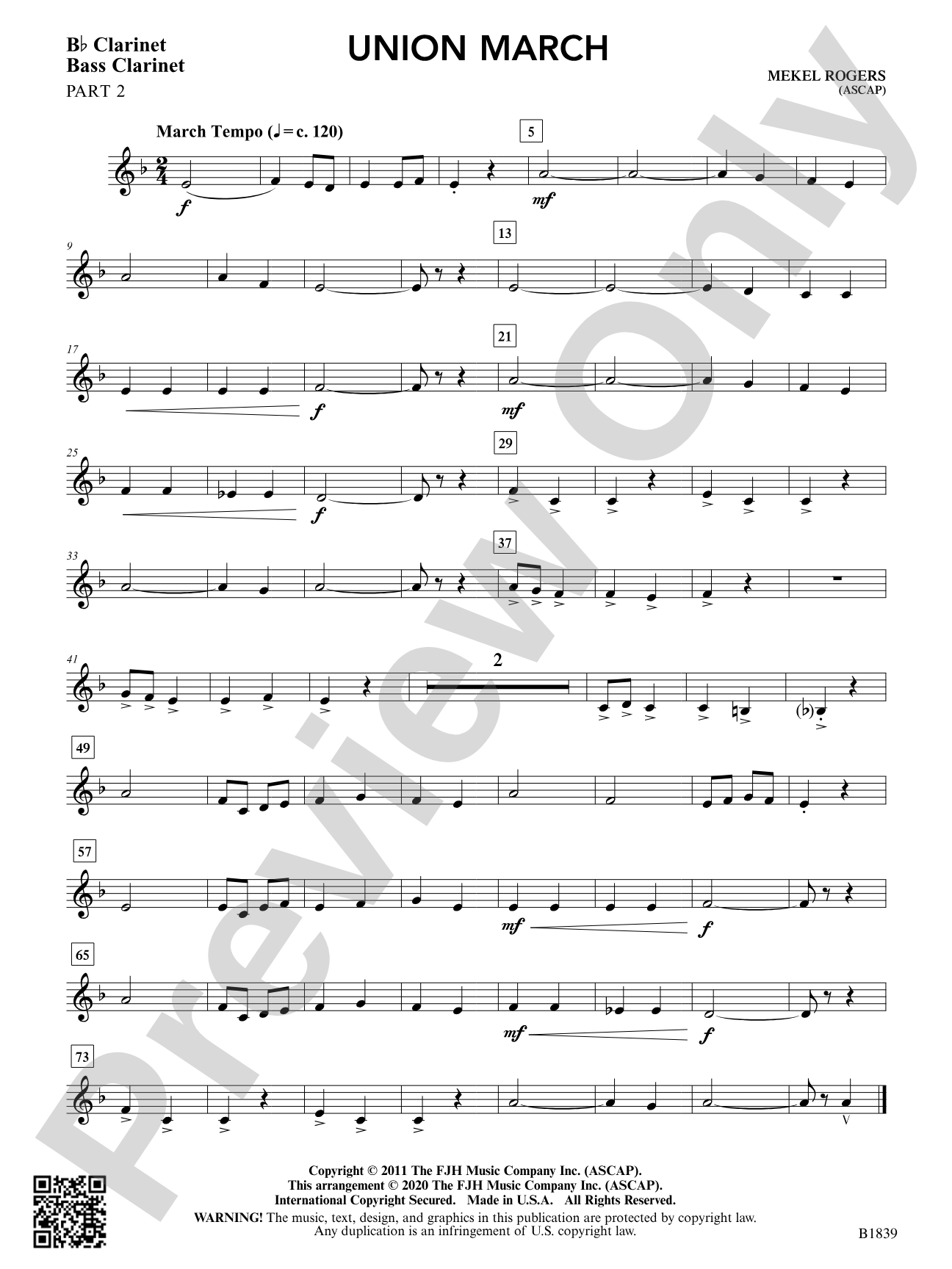 Union March: Part 2 - B-flat Clarinet