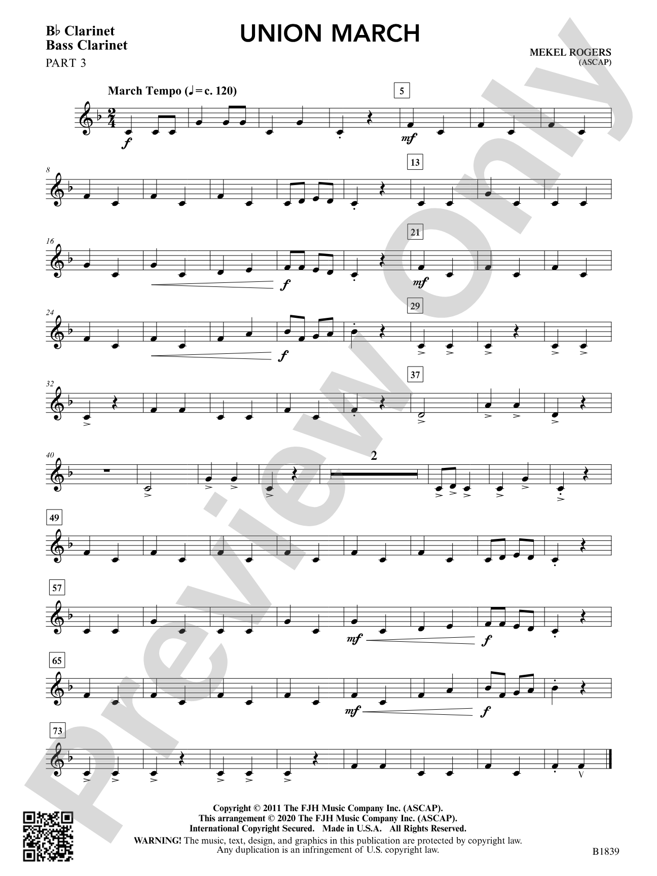 Union March: Part 3 - B-flat Clarinet
