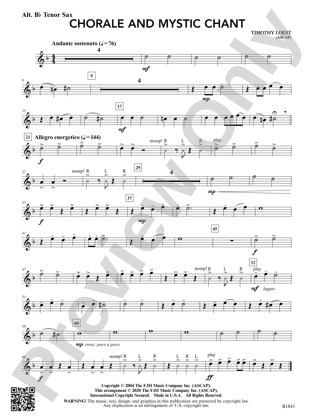 Chorale and Mystic Chant: Alternate B-flat Tenor Saxophone