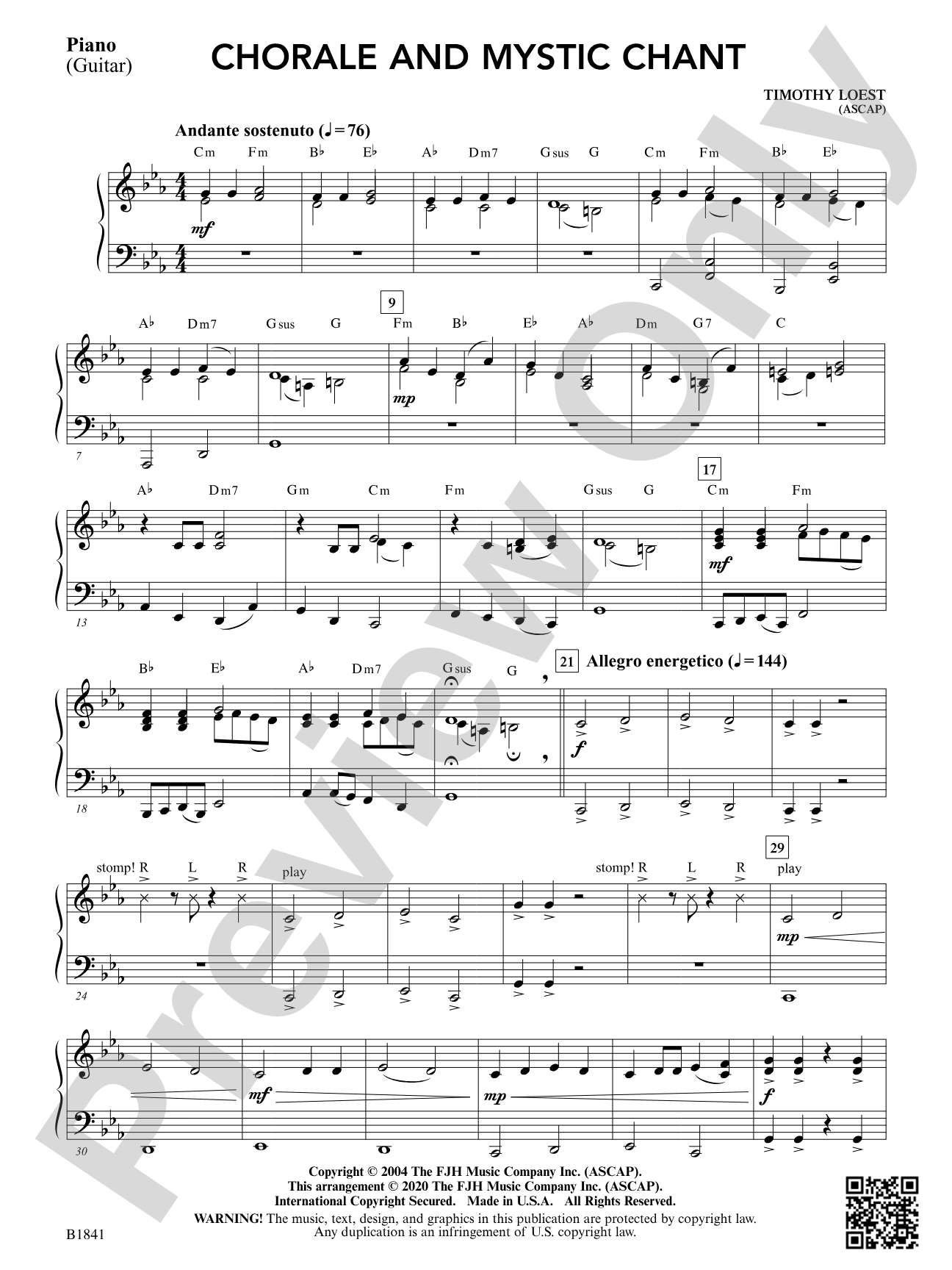 Chorale and Mystic Chant: Piano / Guitar Accompaniment