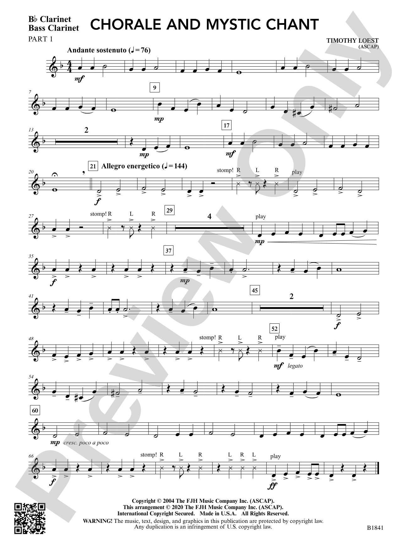 Chorale and Mystic Chant: Part 1 - B-flat Clarinet / Bass Clarinet