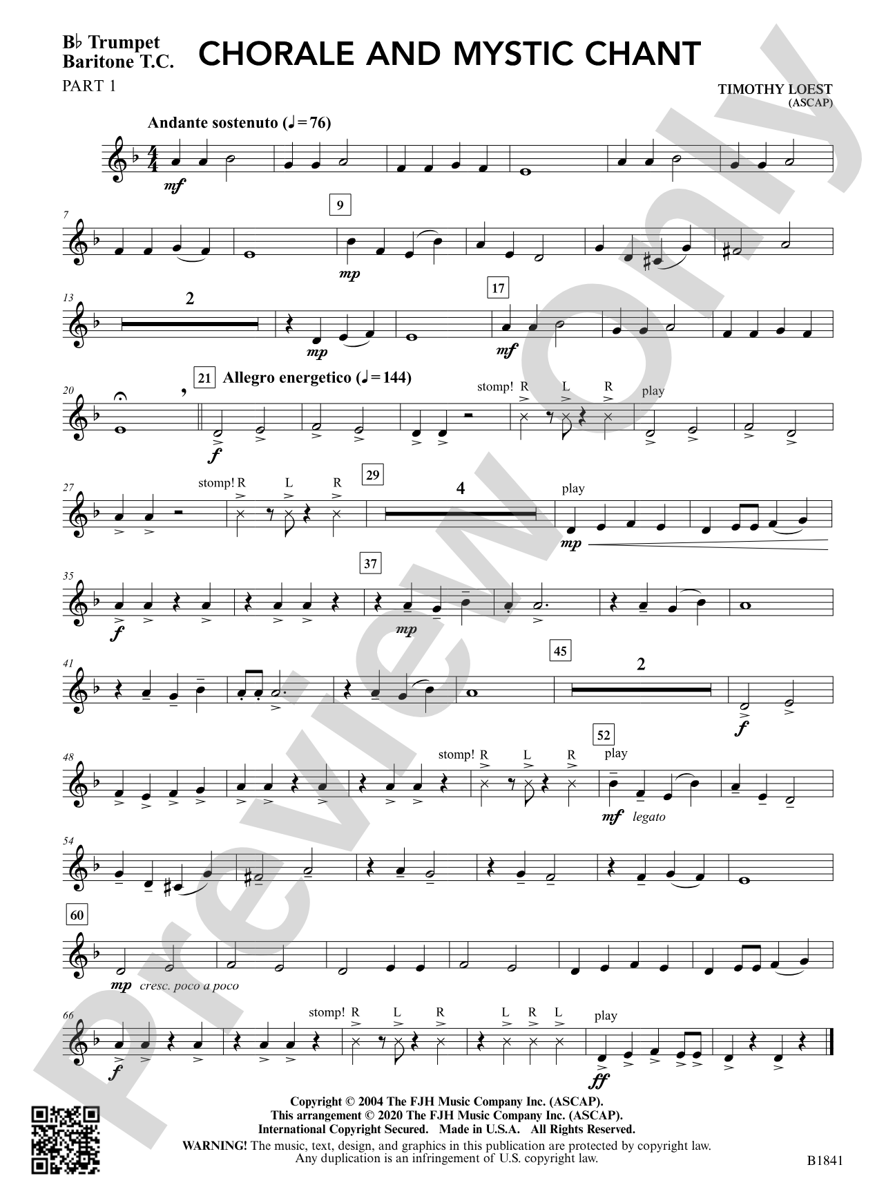 Chorale and Mystic Chant: Part 1 - B-flat Trumpet / Baritone T.C.