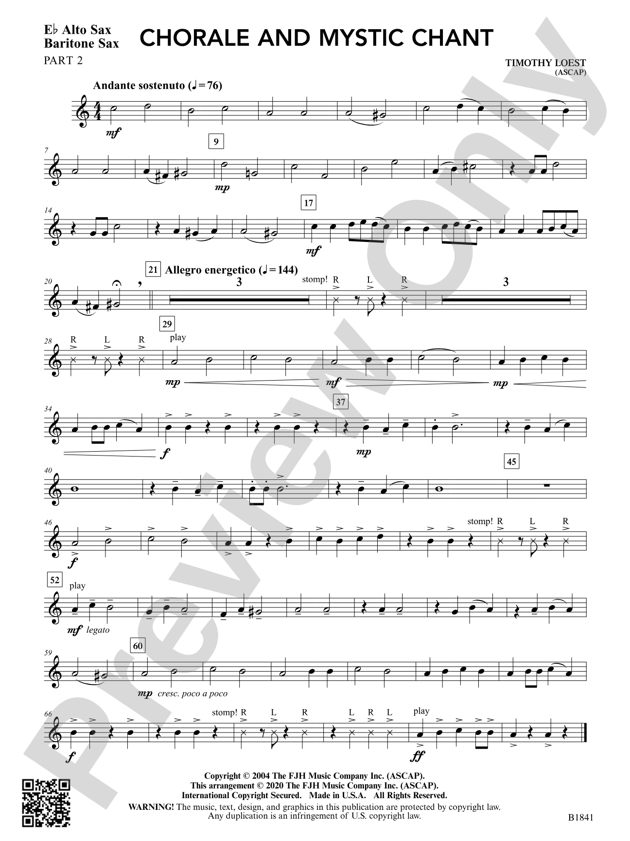 Chorale and Mystic Chant: Part 2 - E-flat Alto Sax / Baritone Sax