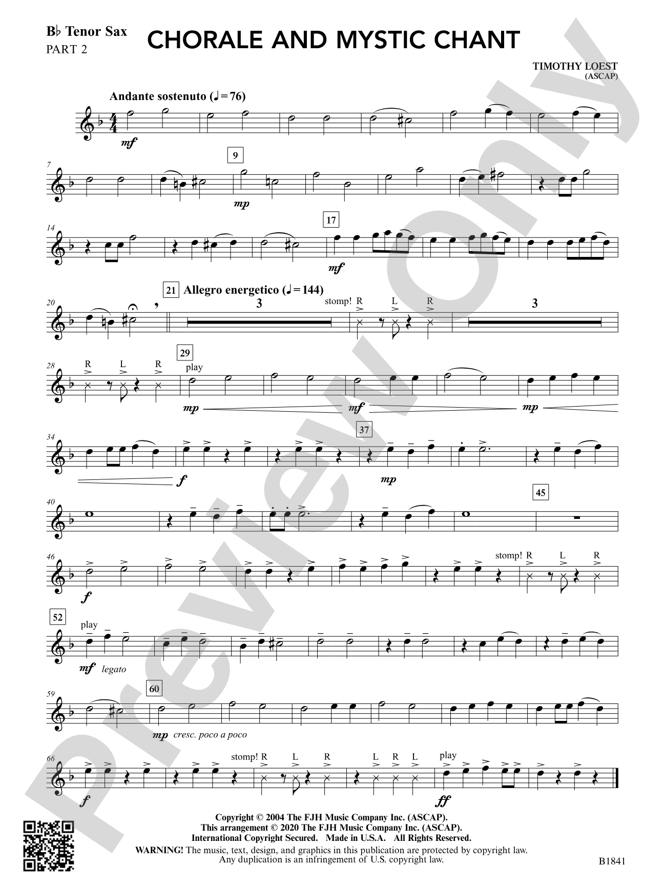 Chorale and Mystic Chant: Part 2 - B-flat Tenor Saxophone