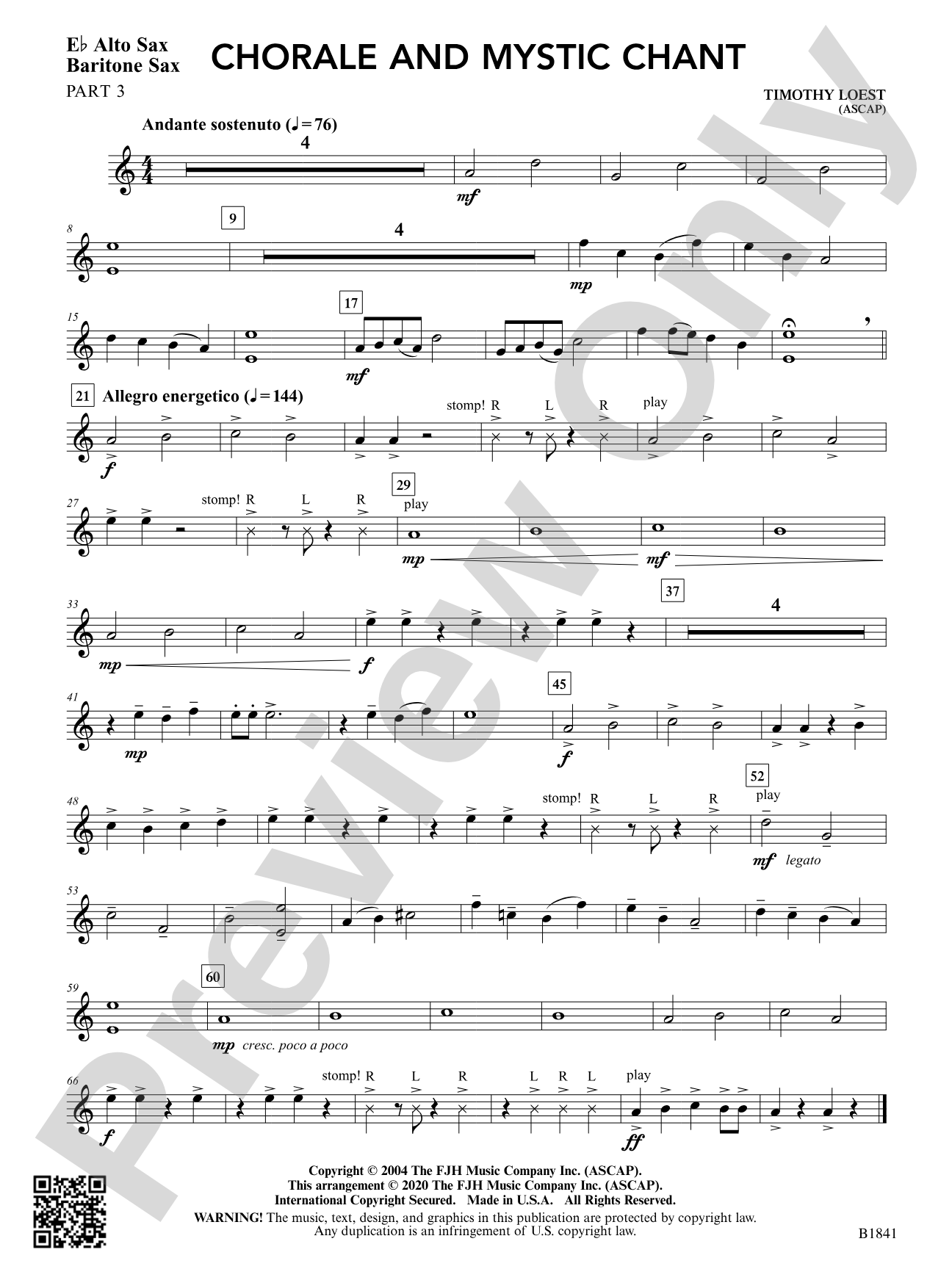 Chorale and Mystic Chant: Part 3 - E-flat Alto Sax / Baritone Sax