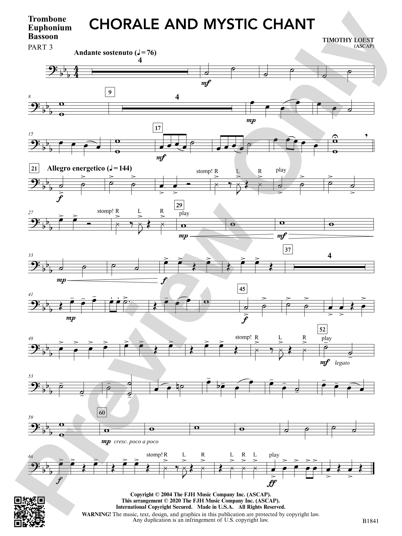 Chorale and Mystic Chant: Part 3 - Trombone / Euphonium / Bassoon
