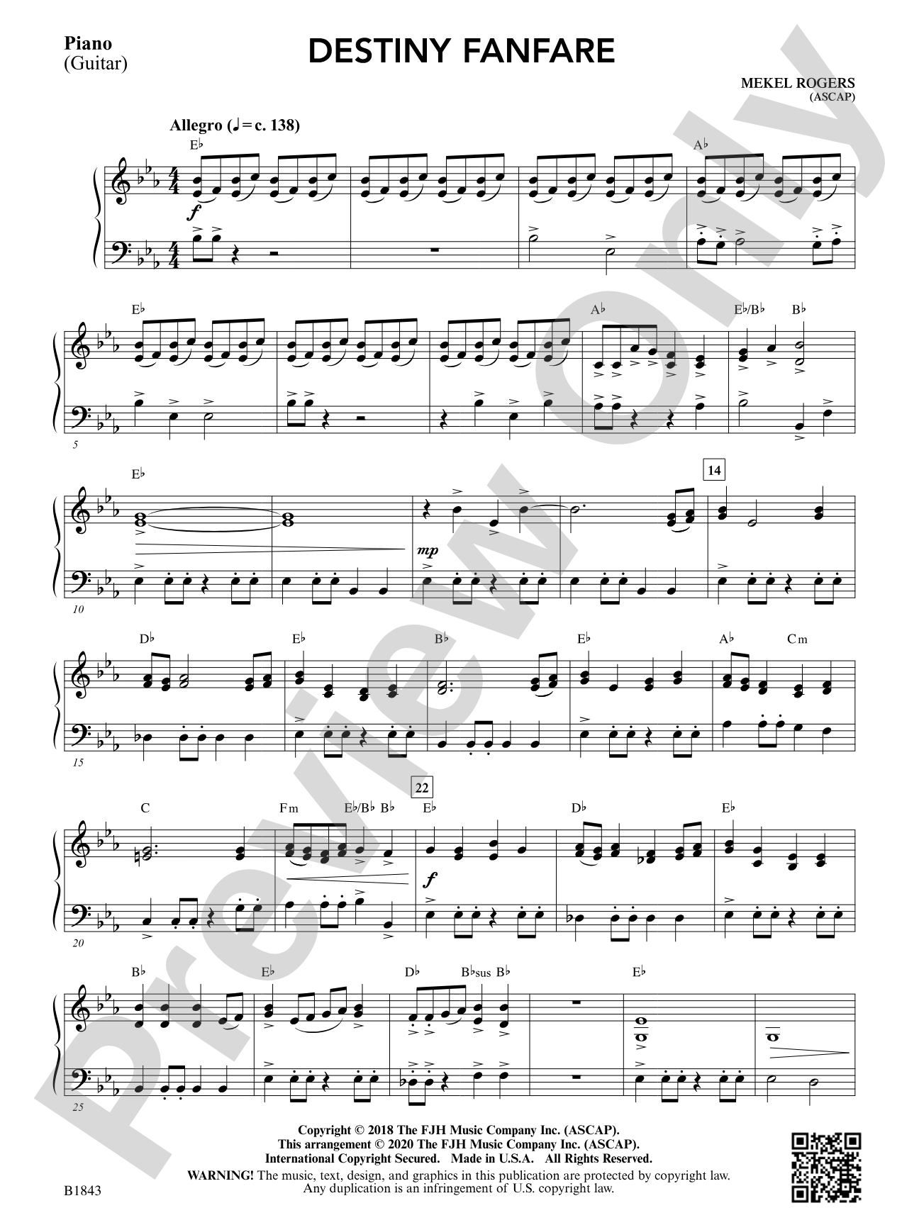 Destiny Fanfare: Piano/Guitar