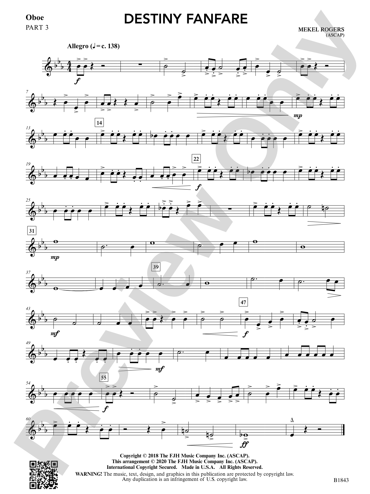 Destiny Fanfare: Oboe 3