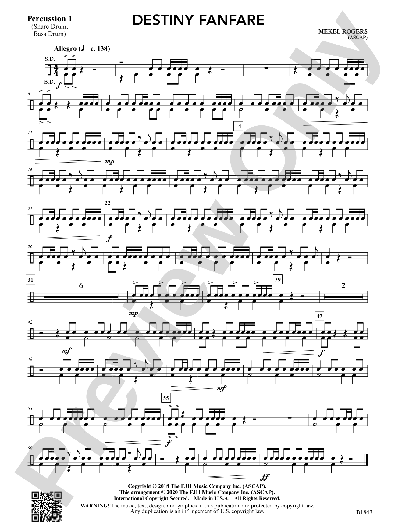 Destiny Fanfare: Percussion 1