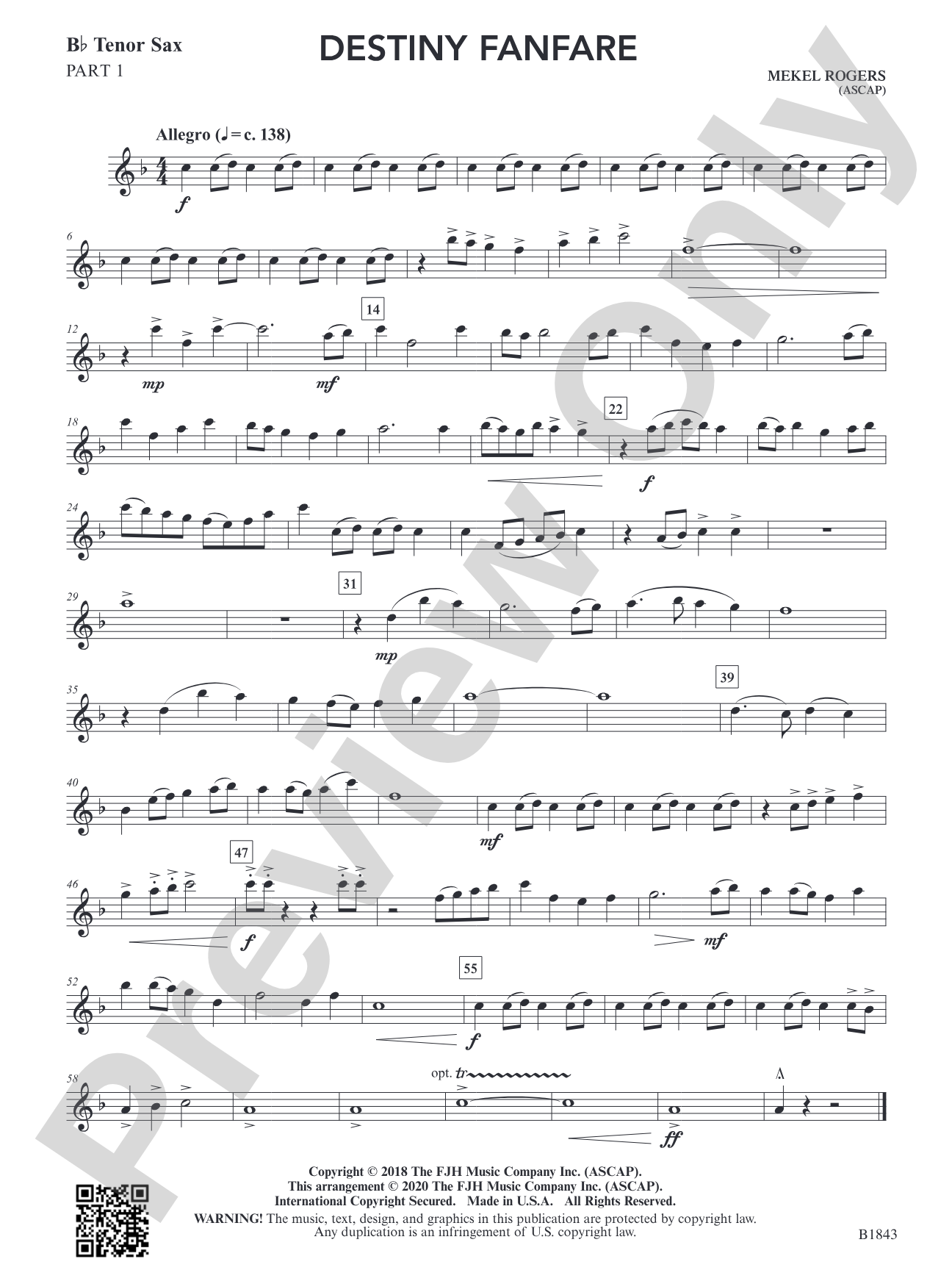 Destiny Fanfare: B-flat Tenor Sax 1