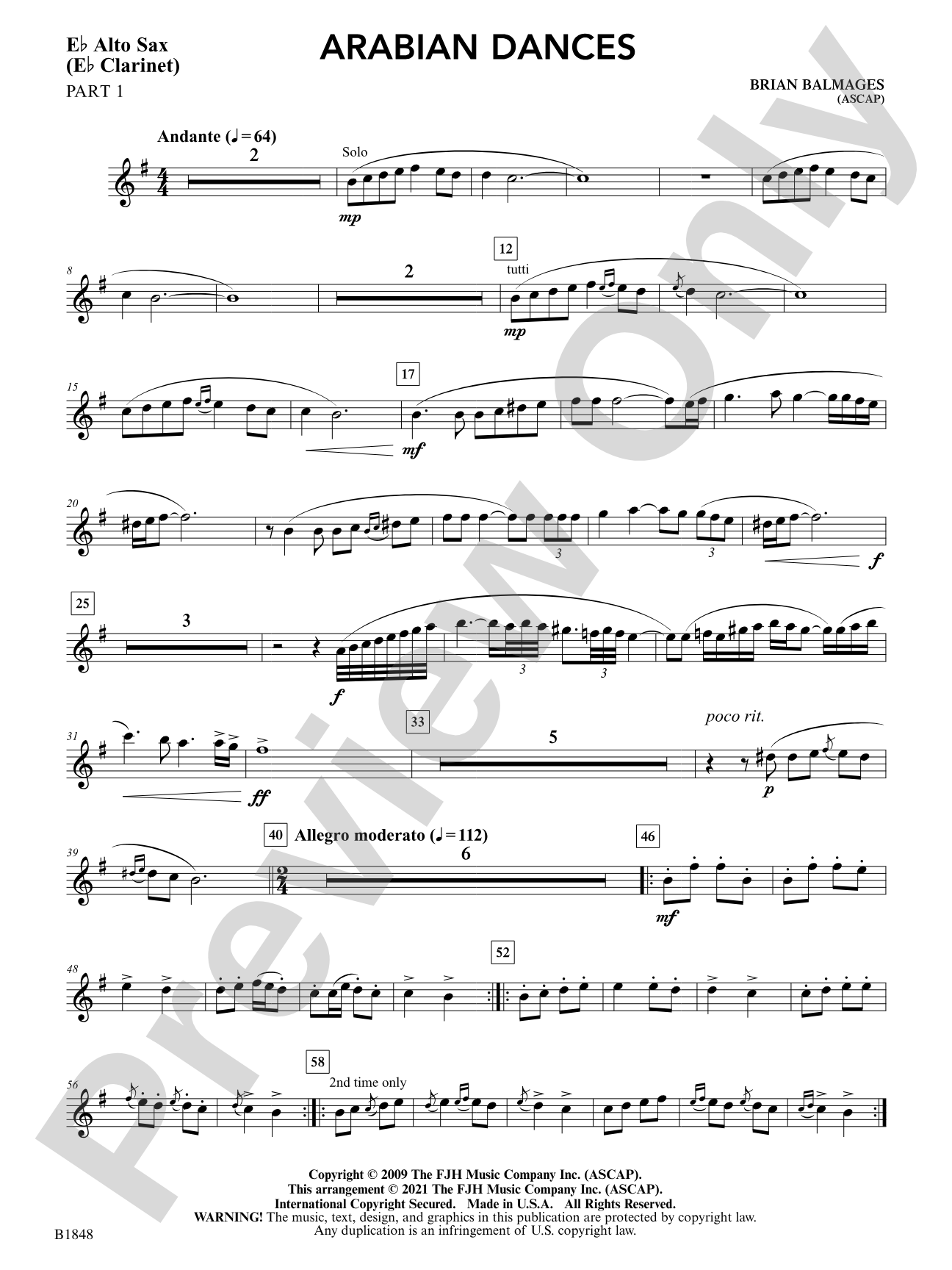 Arabian Dances: Part 1 - E-flat Alto Sax (E-flat Clarinet)