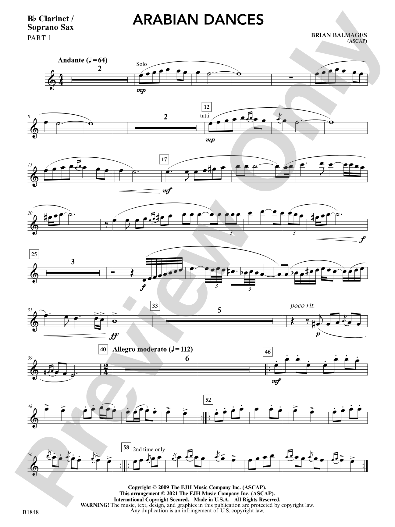 Arabian Dances: Part 1 - B-flat Clarinet / Soprano Sax