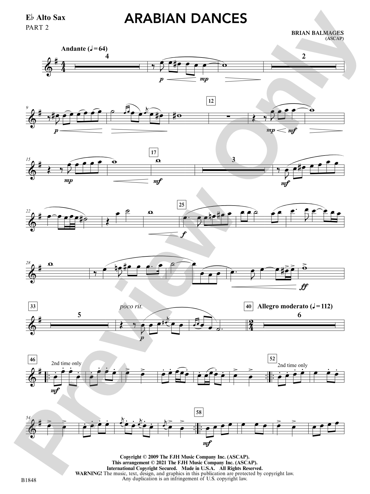 Arabian Dances: Part 2 - E-flat Alto Sax