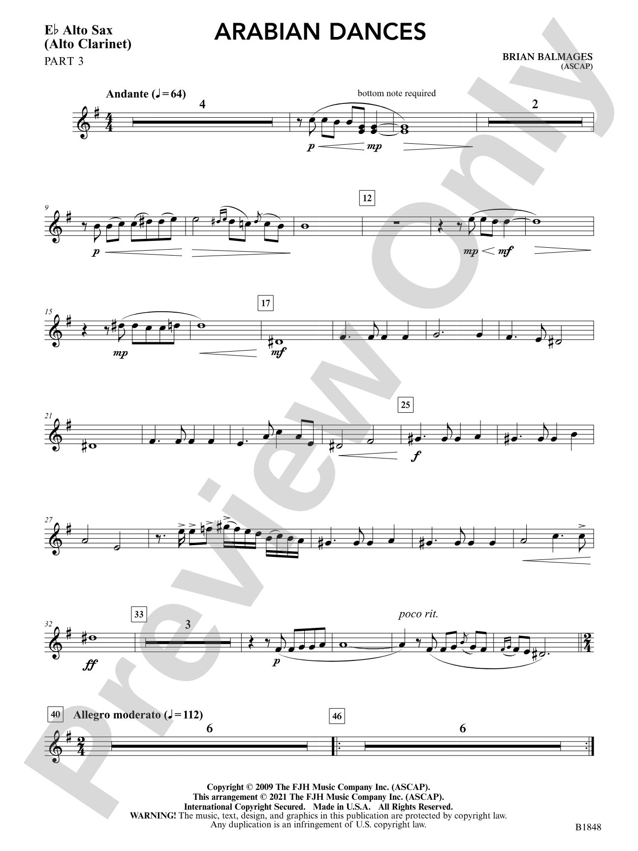 Arabian Dances: Part 3 - E-flat Alto Sax (Alto Clarinet)