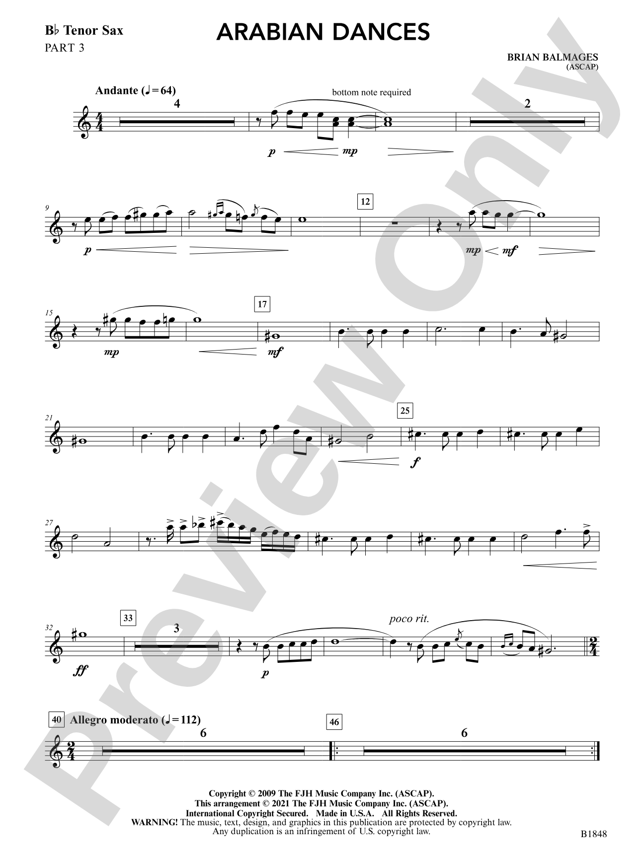 Arabian Dances: Part 3 - B-flat Tenor Sax