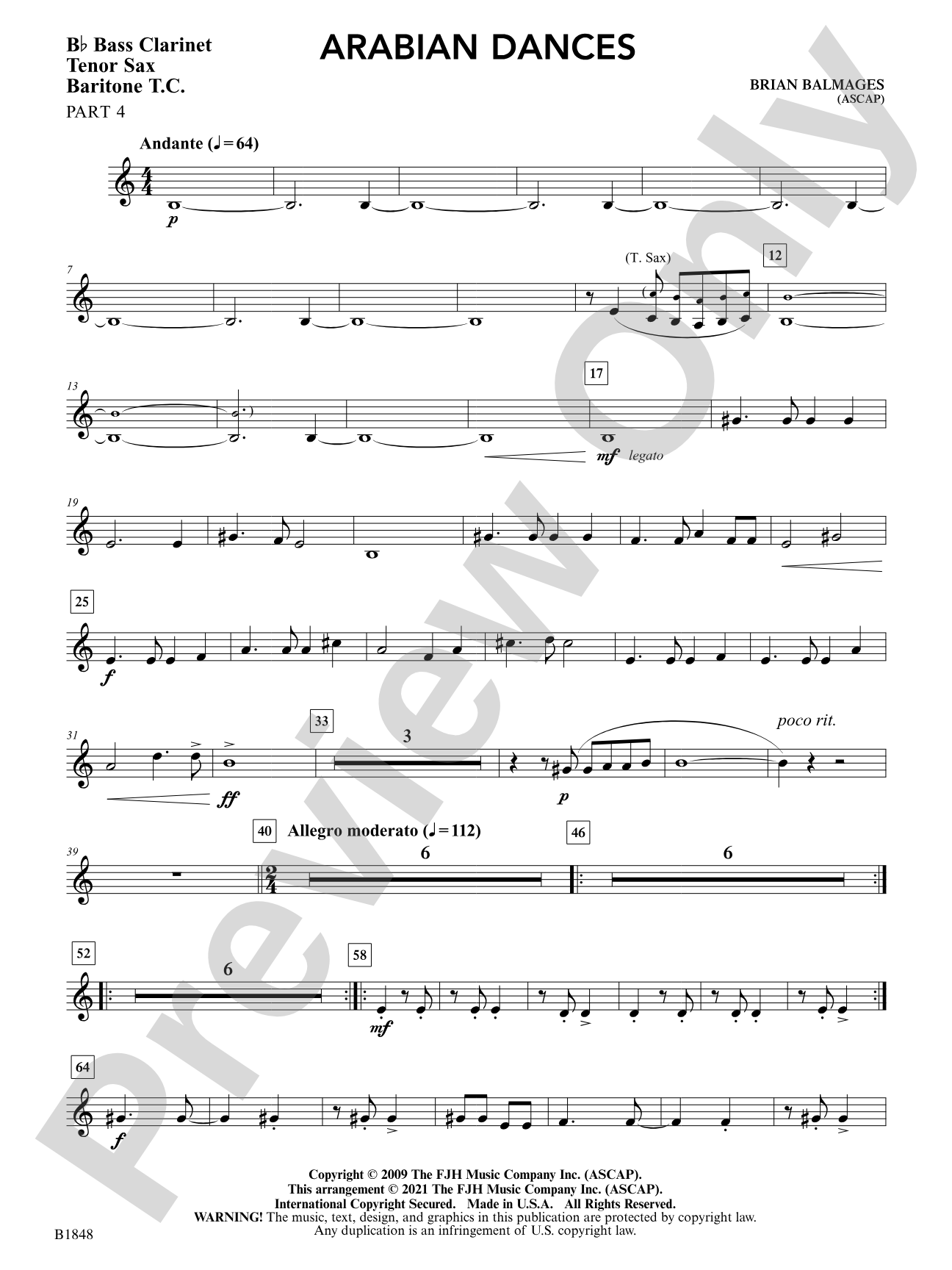 Arabian Dances: Part 4 - B-flat Bass Clarinet / Tenor Sax / Baritone T.C.