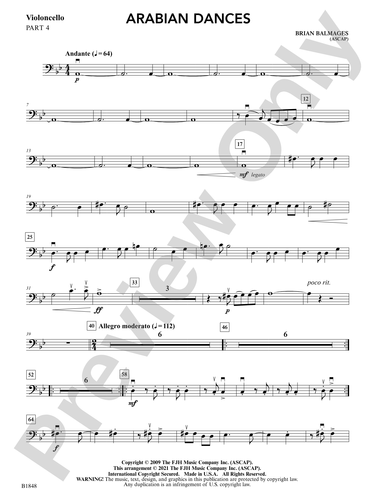 Arabian Dances: Part 4 - Violoncello