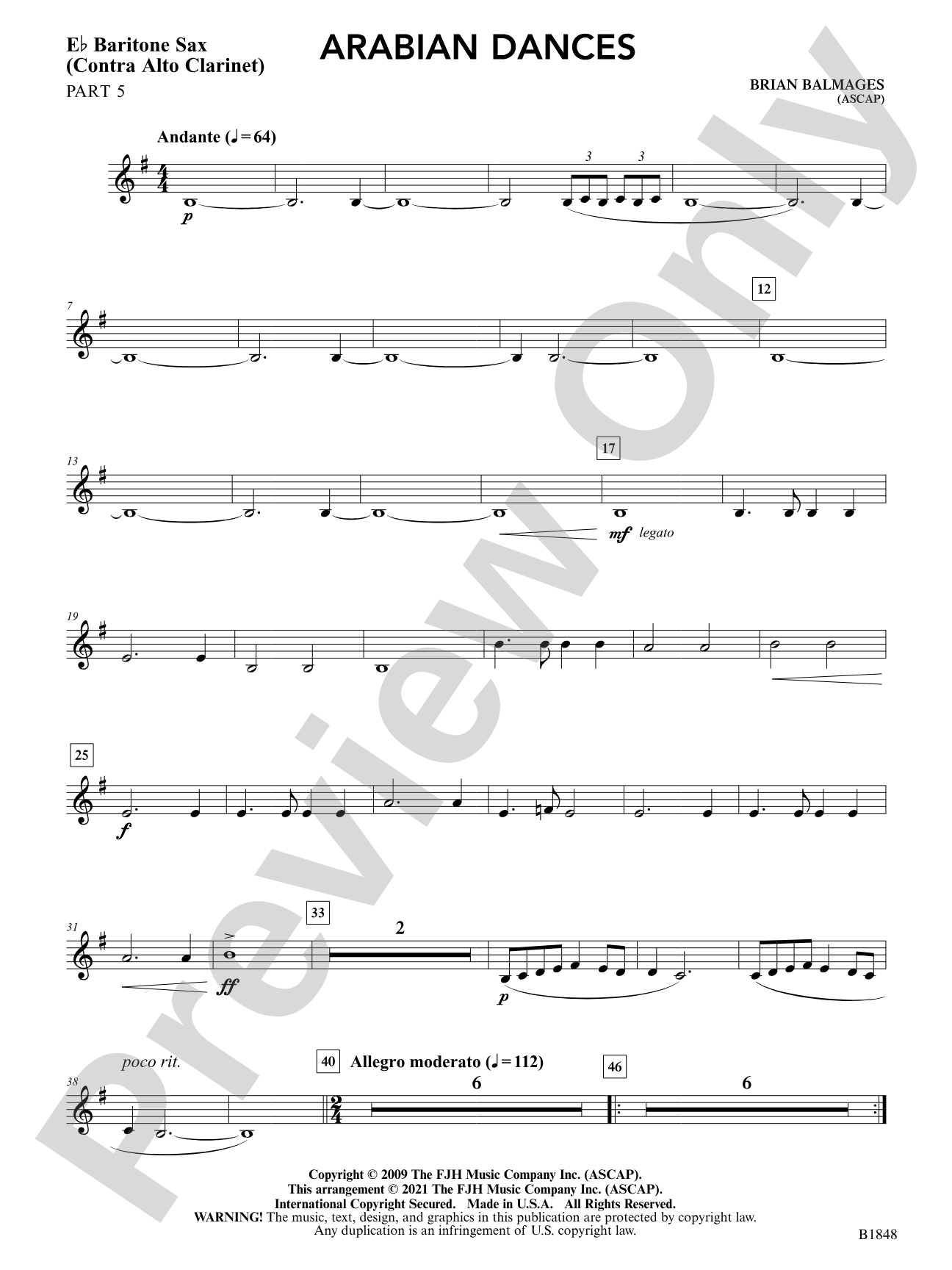 Arabian Dances: Part 5 - E-flat Baritone Sax (Contra Alto Clarinet)