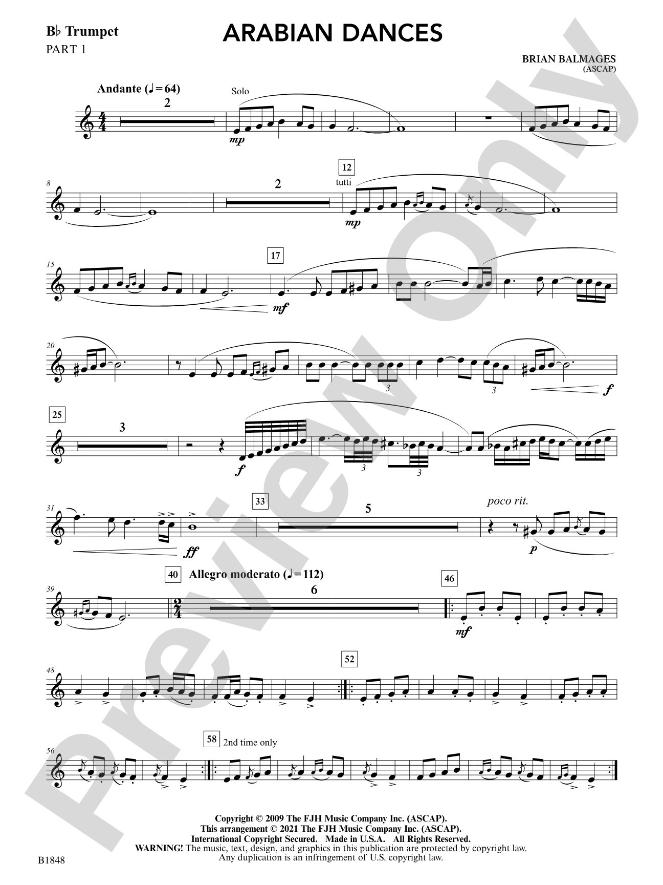 Arabian Dances: Part 1 - B-flat Trumpet