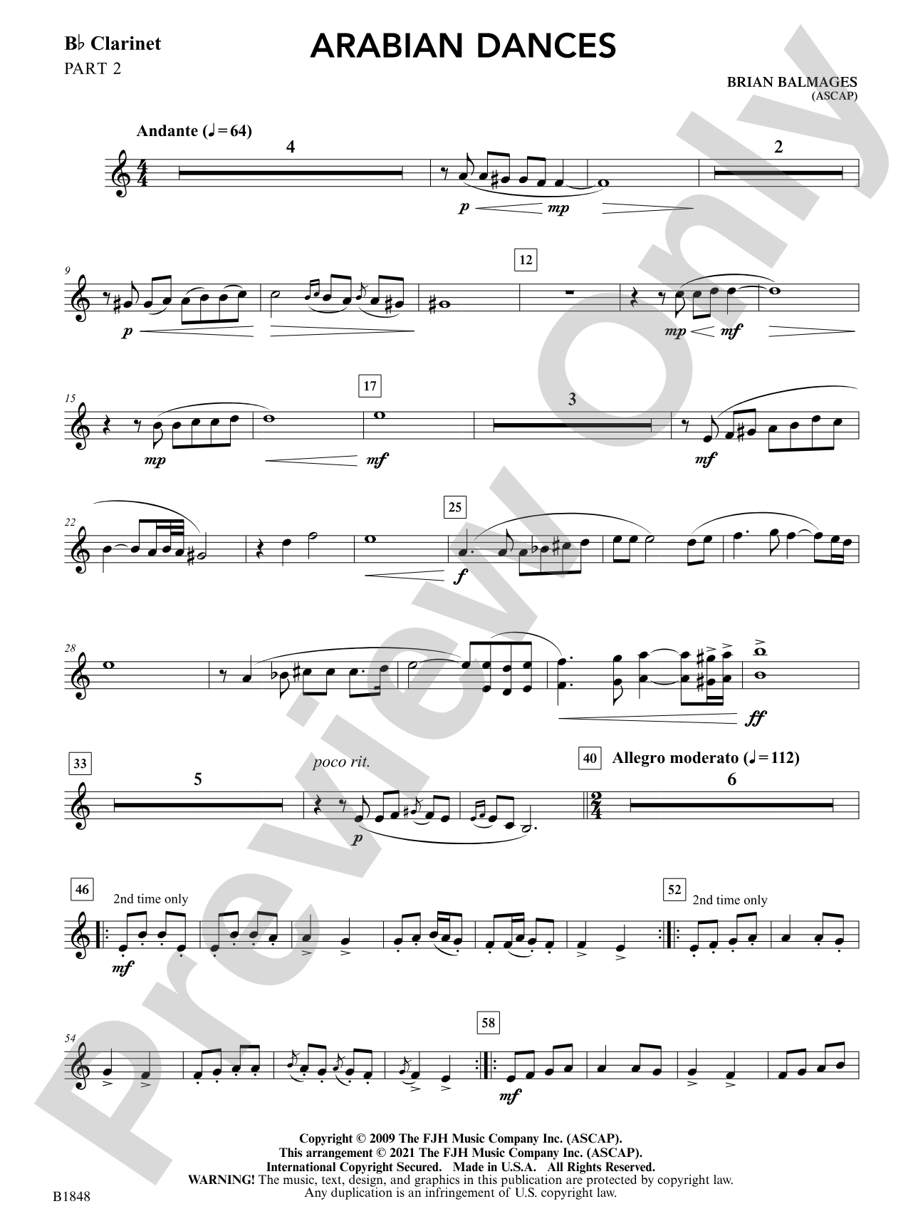 Arabian Dances: Part 2 - B-flat Clarinet
